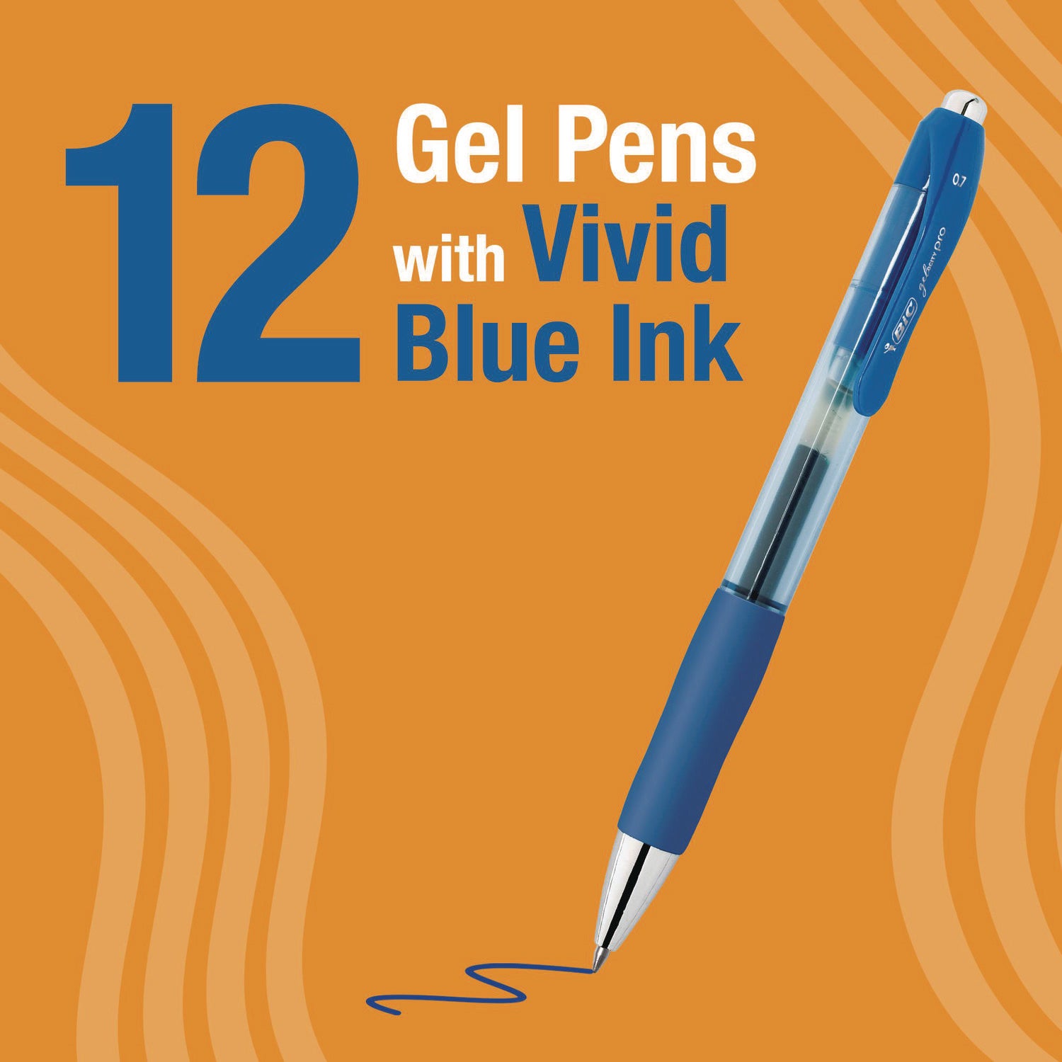 BIC® Gel-ocity Pro Quick Dry Gel Pen, Retractable, Medium 0.7 mm, Blue Ink, Blue/Clear Barrel, 12/Pack
