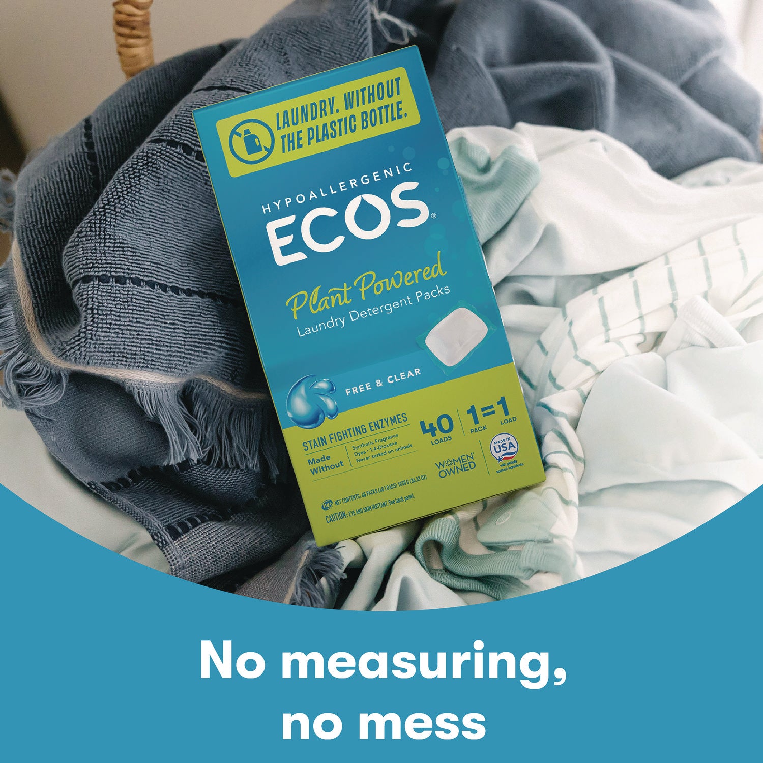 ECOS® Laundry Detergent Packs, Free and Clear, 40/Pack