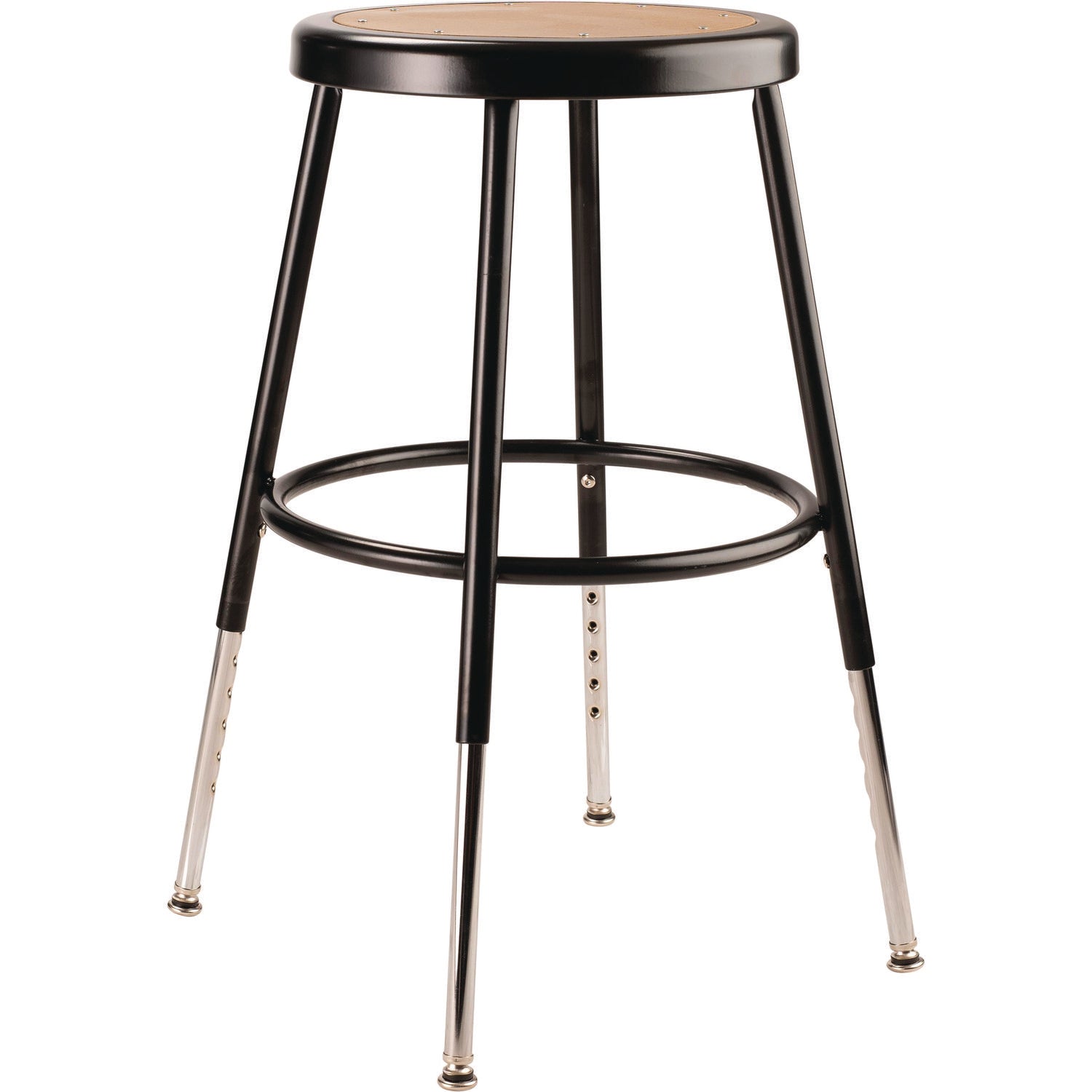 NPS® 6200 Series Height Adjustable Heavy Duty Steel Stool, Backless, Supports 500lb,19' to 27' Seat Height, Brown Seat, Black Base