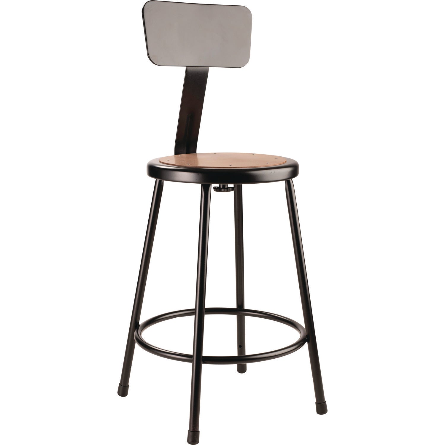 NPS® 6200 Series Heavy Duty Steel Stool With Backrest, Supports Up to 500 lb, 24" Seat Height, Brown Seat, Black Back/Base