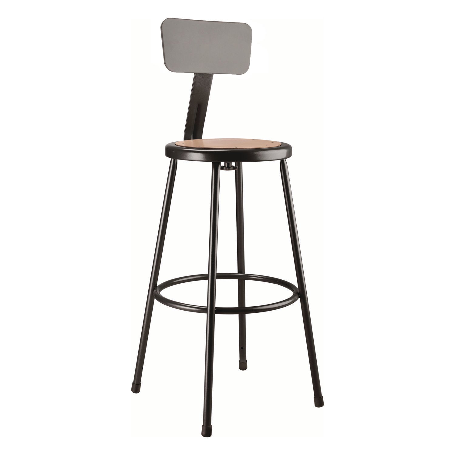 NPS® 6200 Series Heavy Duty Steel Stool With Backrest, Supports Up to 500 lb, 30" Seat Height, Brown Seat, Black Back/Base