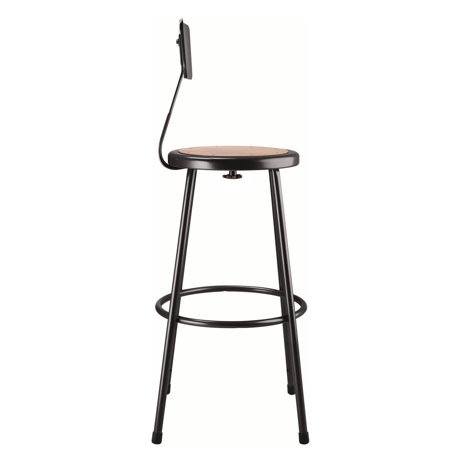 NPS® 6200 Series Heavy Duty Steel Stool With Backrest, Supports Up to 500 lb, 30" Seat Height, Brown Seat, Black Back/Base