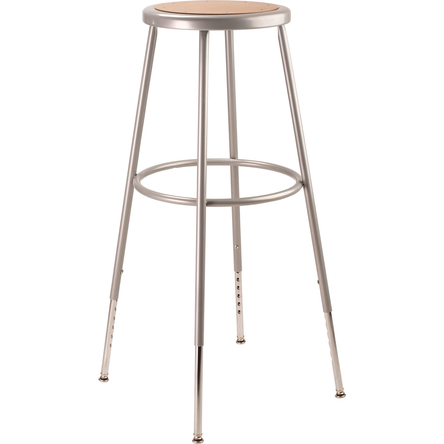 NPS® 6200 Series Height Adjustable Heavy Duty Steel Stool, Backless, Supports 500lb, 31" to 39" Seat Height, Brown Seat, Gray Base