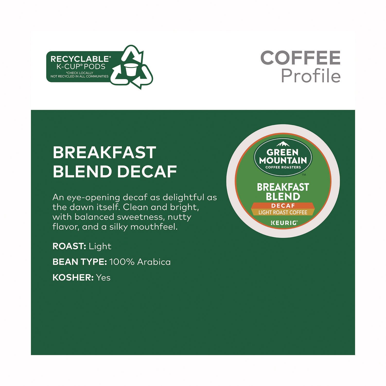 Green Mountain Coffee® Breakfast Blend Decaf Coffee K-Cups, 48/Box
