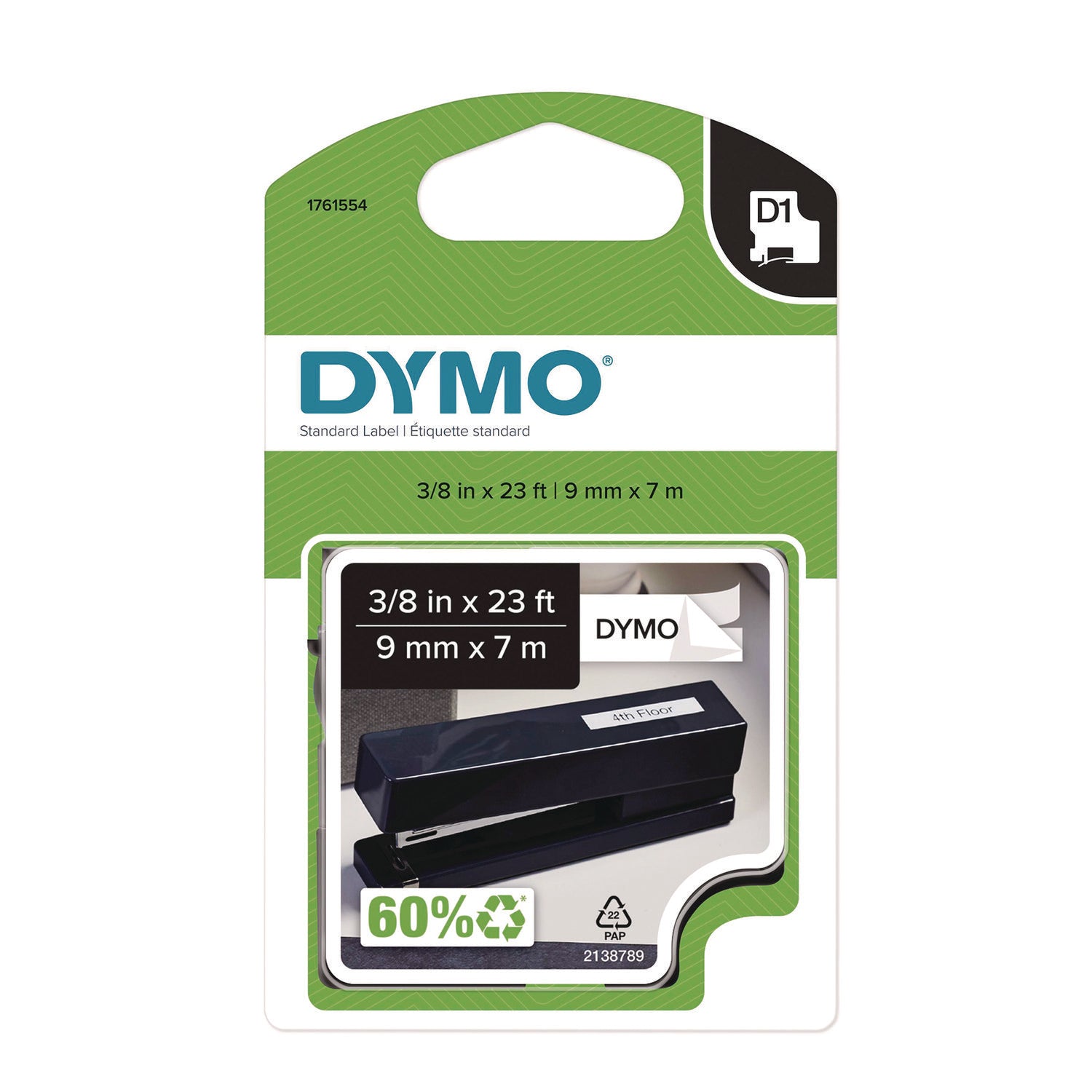 DYMO® D1 Standard Labels, 0.38" x 23 ft, Black Print on White Tape
