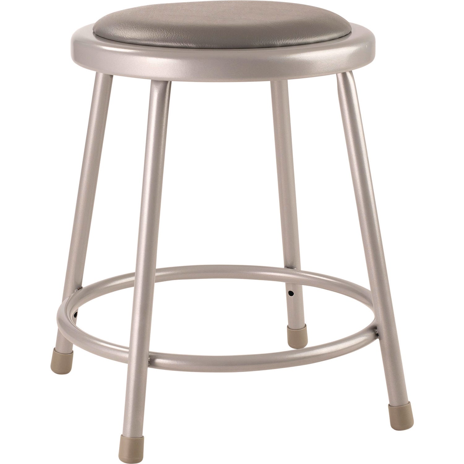 NPS® 6400 Series Fixed Height Heavy Duty Vinyl Padded Steel Stool, Backless, Supports 500 lb, 18" Seat Height, Gray Seat/Base