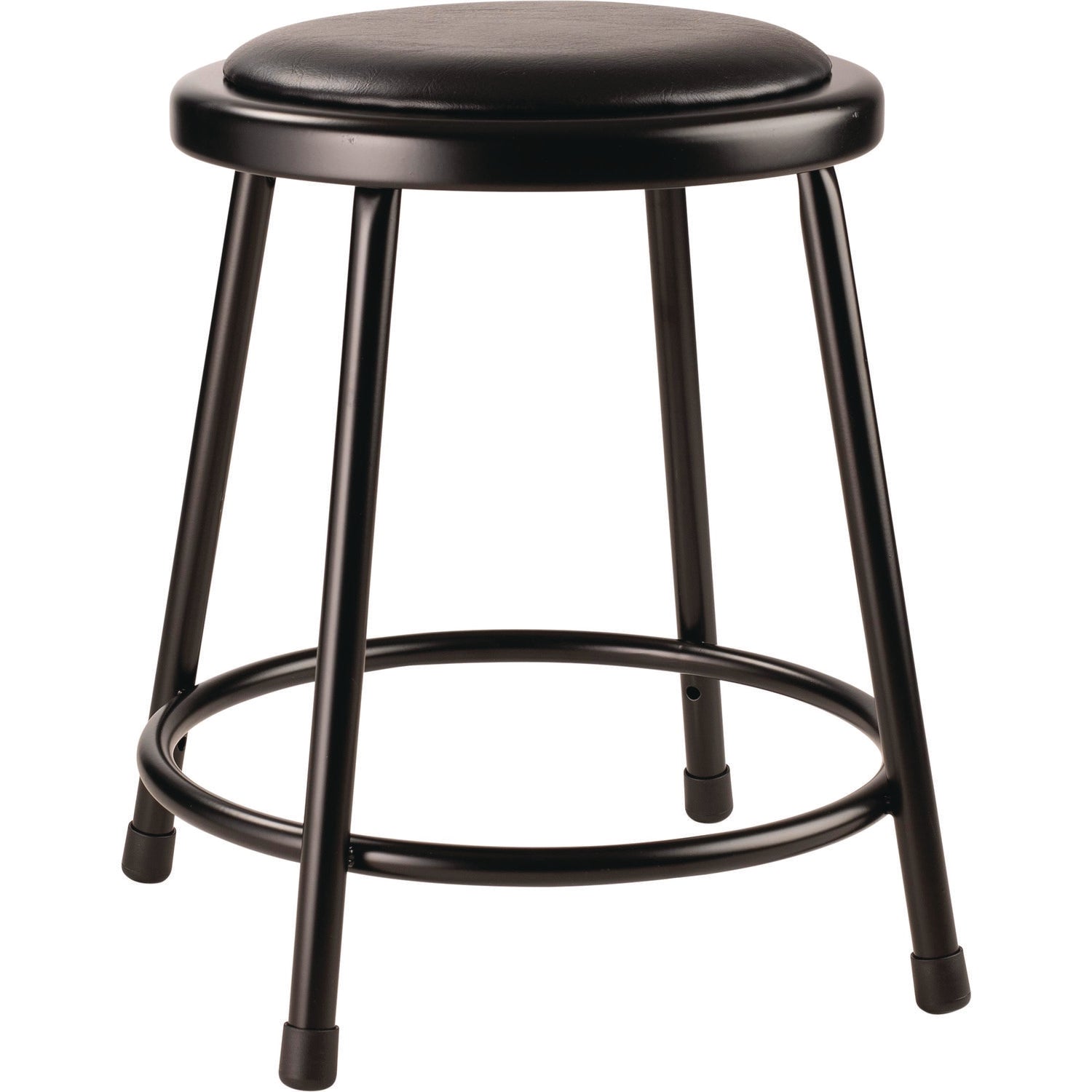 NPS® 6400 Series Fixed Height Heavy Duty Vinyl Padded Steel Stool, Backless, Supports 500 lb, 18" Seat Height, Black Seat/Base