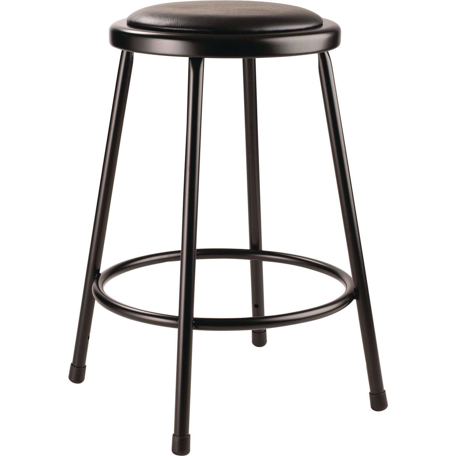 NPS® 6400 Series Fixed Height Heavy Duty Vinyl Padded Steel Stool, Backless, Supports 500 lb, 24" Seat Height, Black Seat/Base