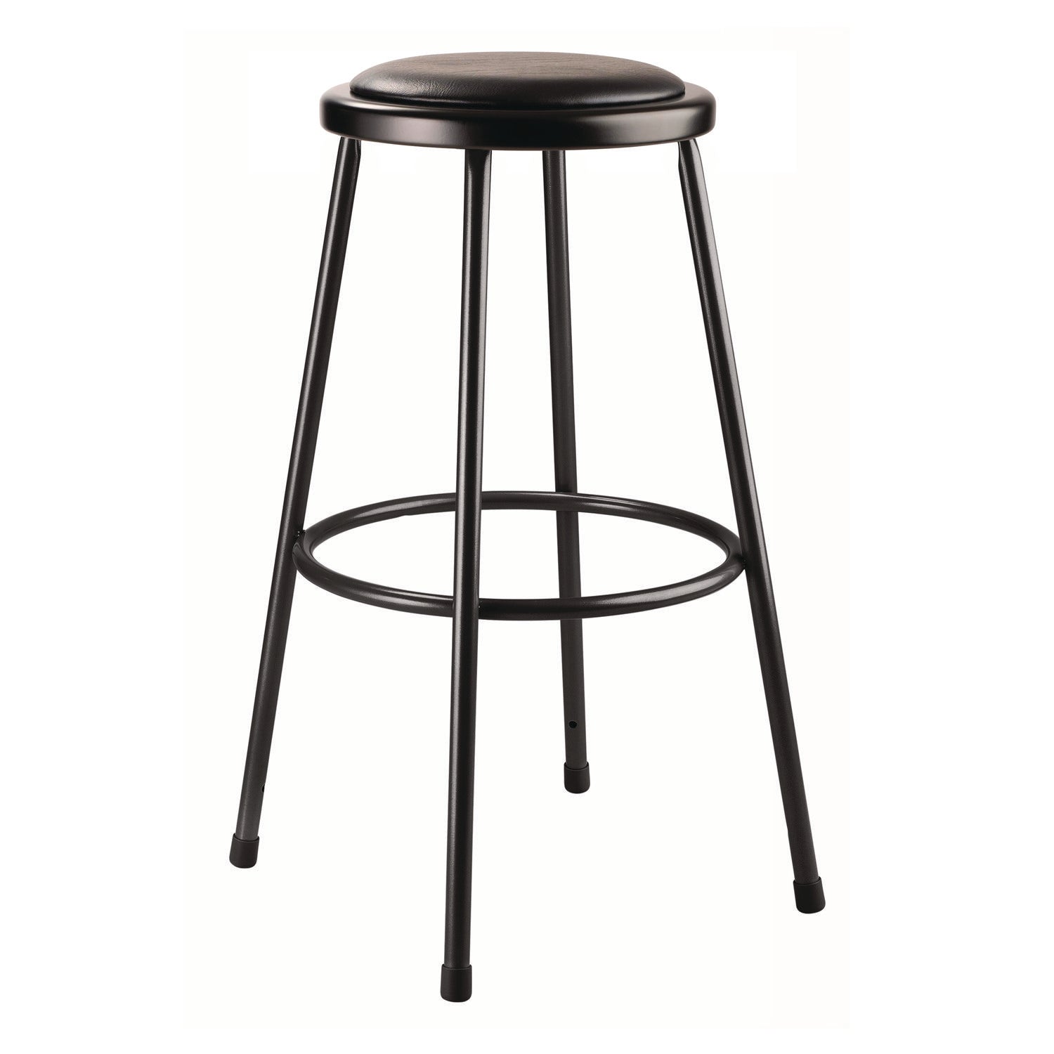 NPS® 6400 Series Fixed Height Heavy Duty Vinyl Padded Steel Stool, Backless, Supports 500 lb, 30" Seat Height, Black Seat/Base
