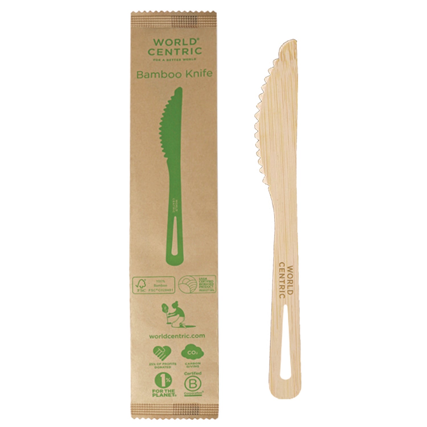 World Centric® Bamboo Cutlery, Knife, Paper, Natural, 750/Carton