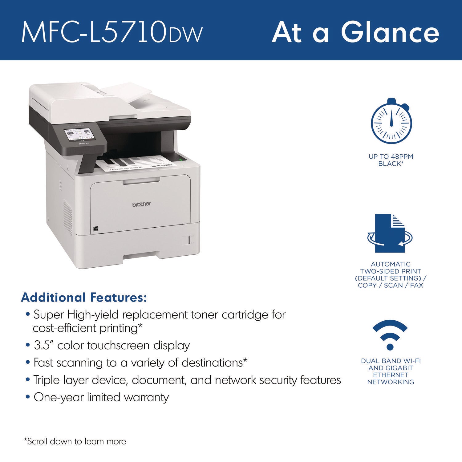 Brother MFC-L5710DW Business Monochrome Laser AIO Printer, Copy, Fax, Print, Scan