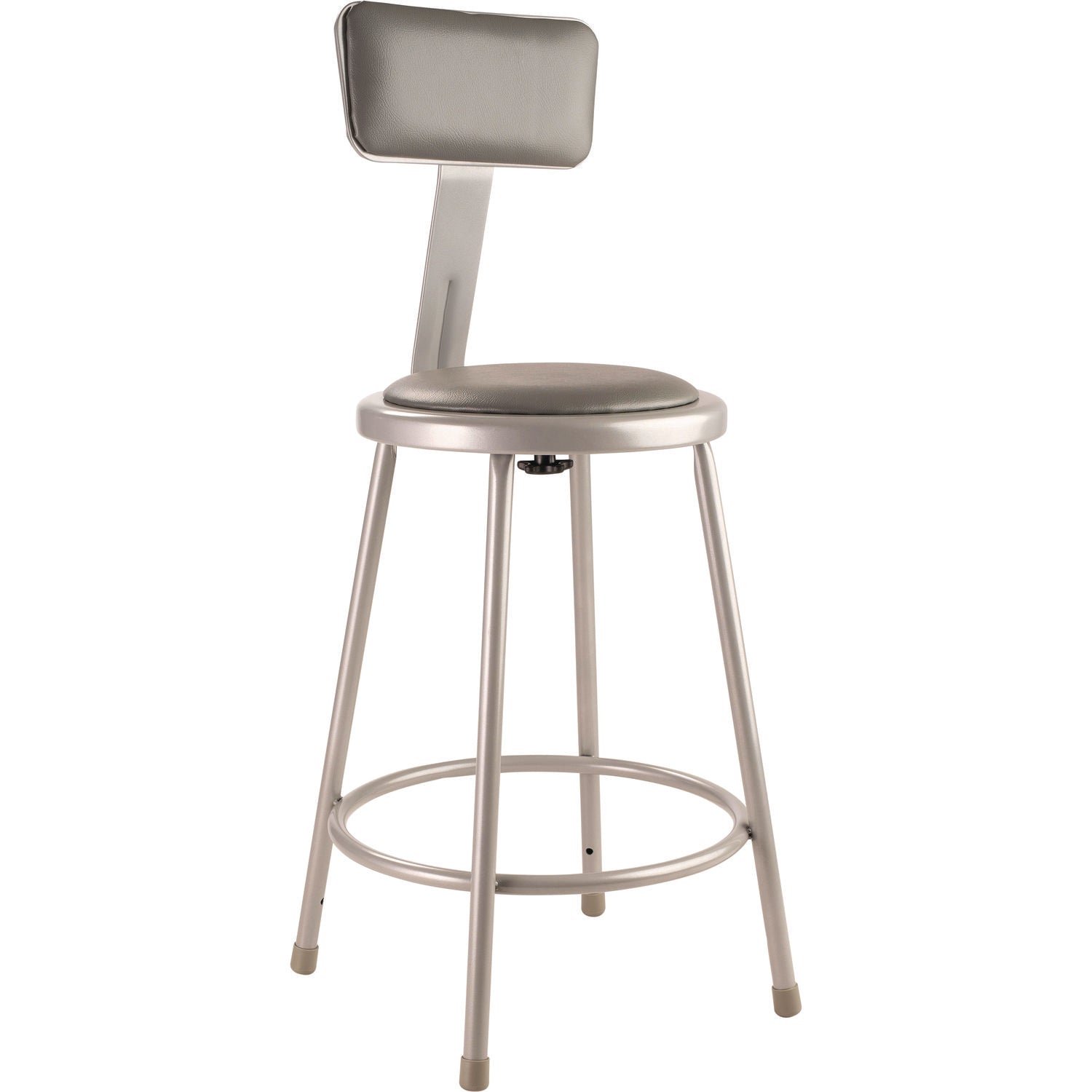 NPS® 6400 Series Heavy Duty Vinyl Padded Steel Stool With Backrest, Supports Up to 500 lb, 24" Seat Height, Gray Seat, Gray Base