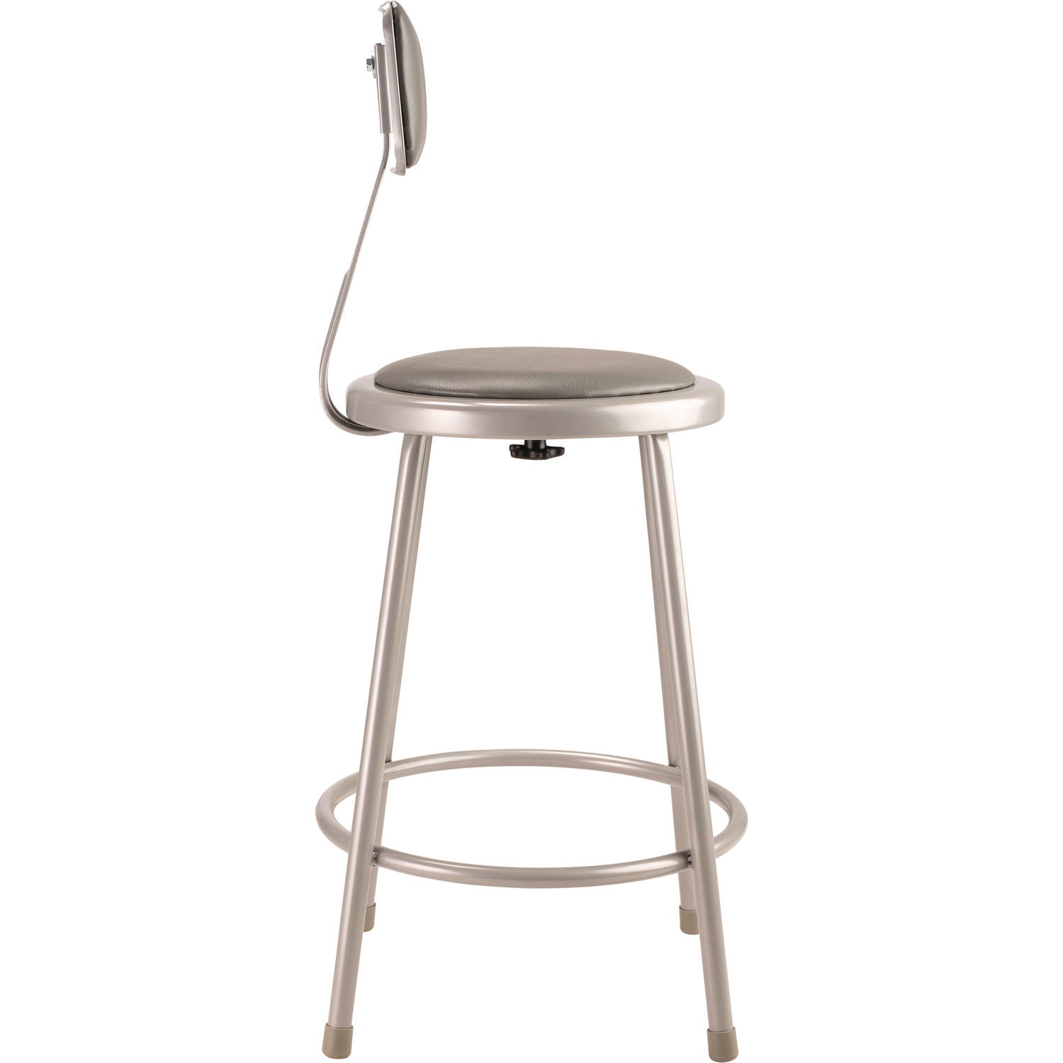 NPS® 6400 Series Heavy Duty Vinyl Padded Steel Stool With Backrest, Supports Up to 500 lb, 24" Seat Height, Gray Seat, Gray Base
