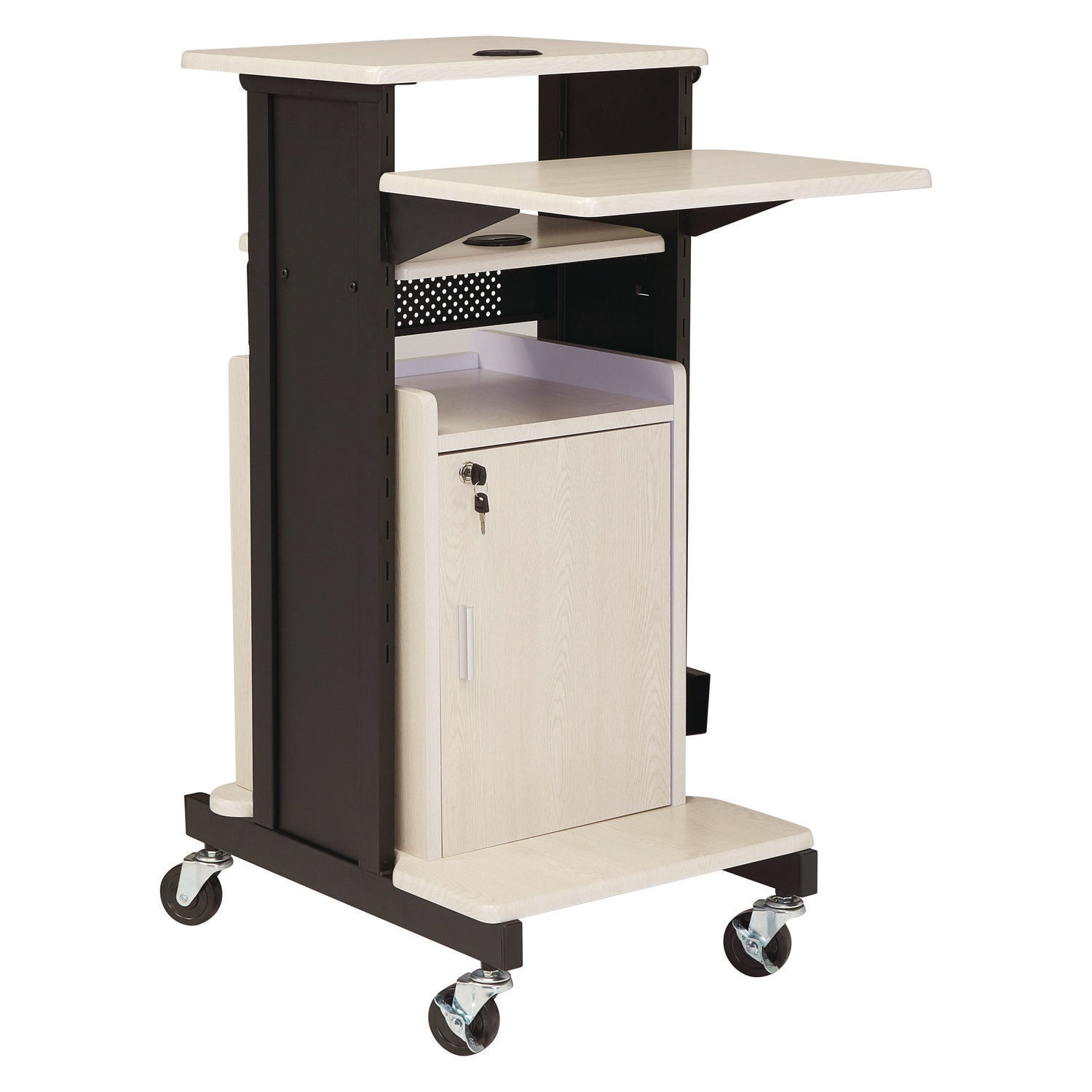 Oklahoma Sound® Premium Plus Presentation Cart with Storage Cabinet, 18 x 30 x 40.5, Ivory/Black