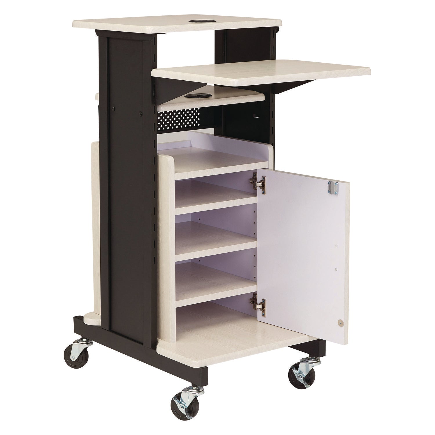 Oklahoma Sound® Premium Plus Presentation Cart with Storage Cabinet, 18 x 30 x 40.5, Ivory/Black
