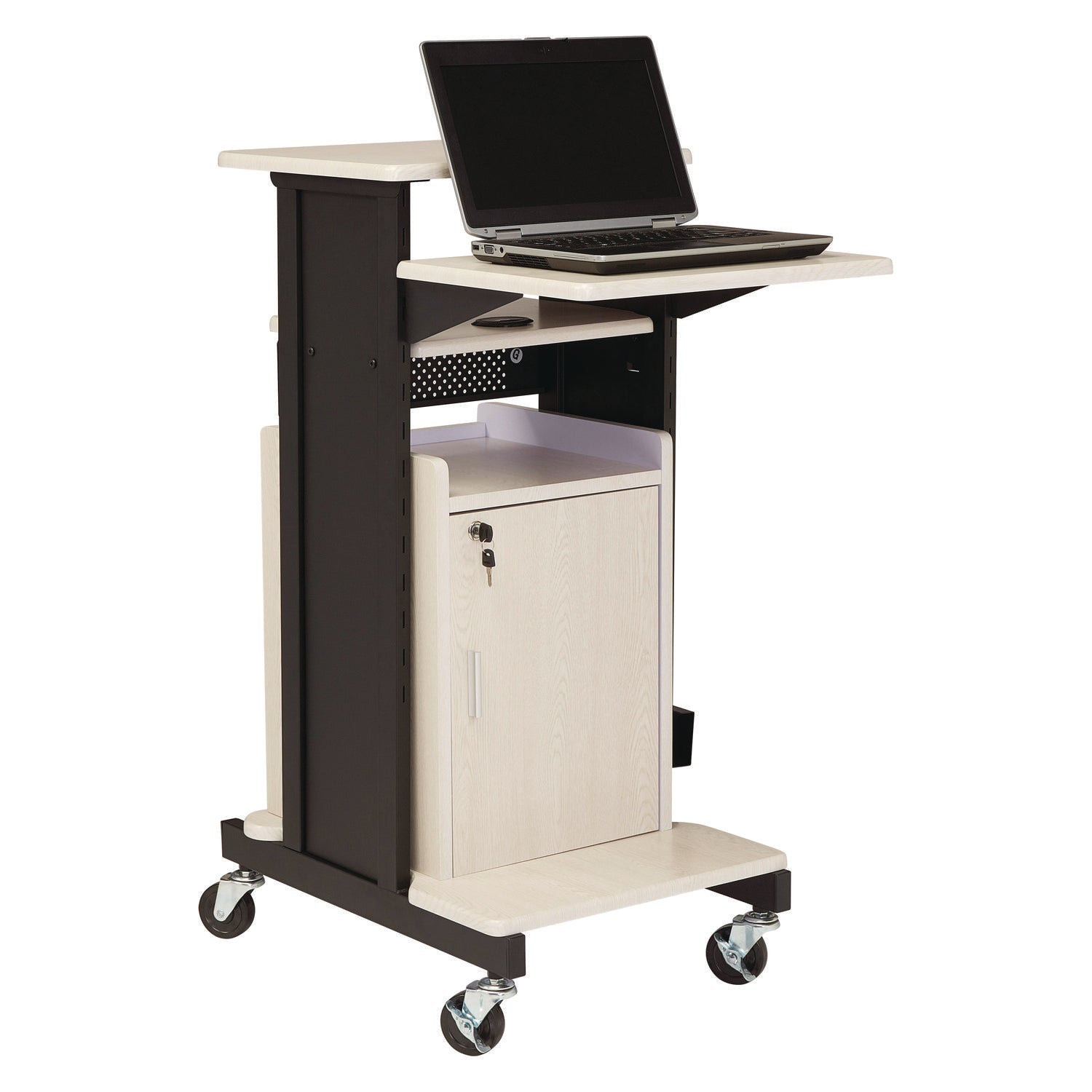 Oklahoma Sound® Premium Plus Presentation Cart with Storage Cabinet, 18 x 30 x 40.5, Ivory/Black