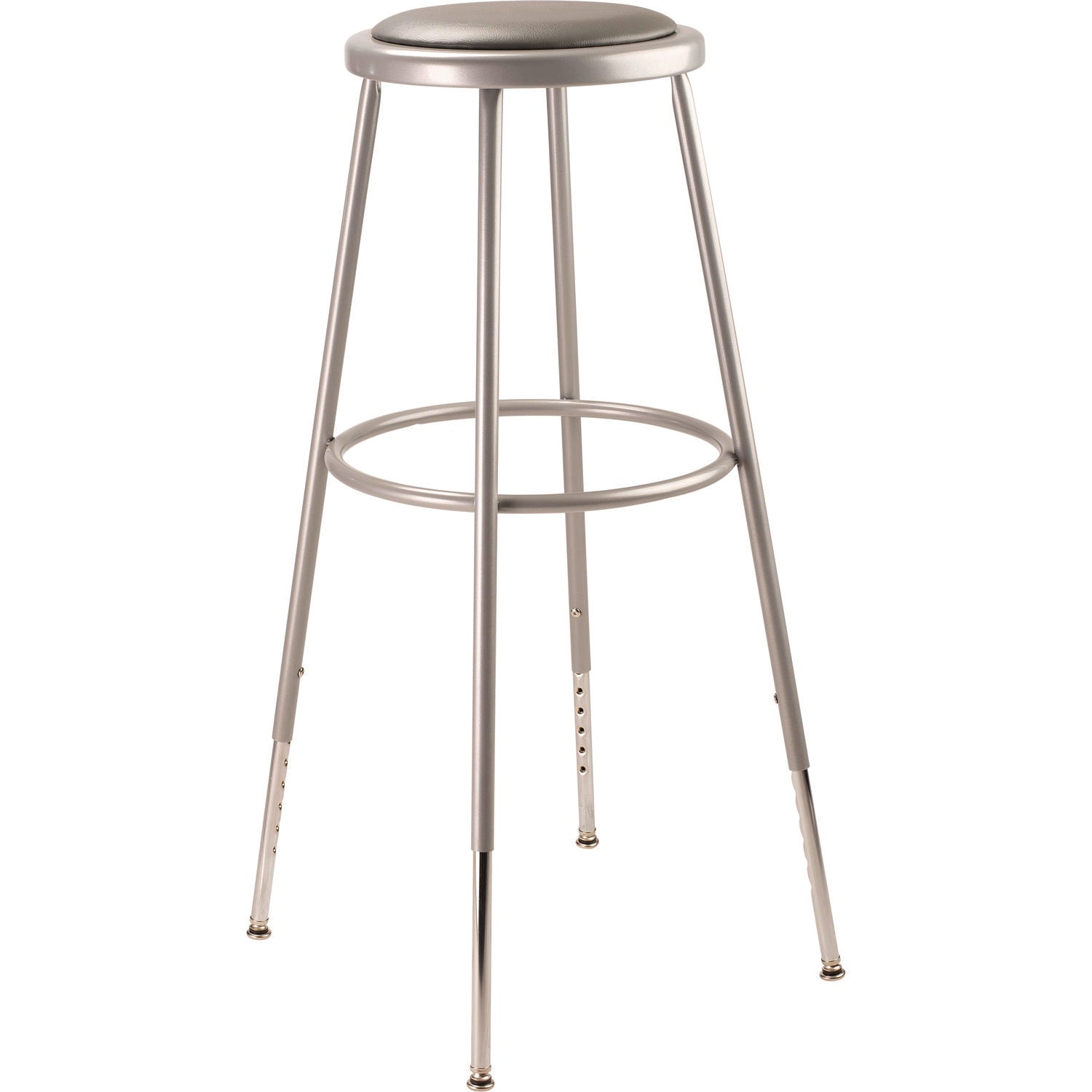 NPS® 6400 Series Height Adjust Heavy Duty Vinyl Padded Steel Stool, Backless, Support 500lb, 30.5" to 38.5" Height, Gray Seat/Base
