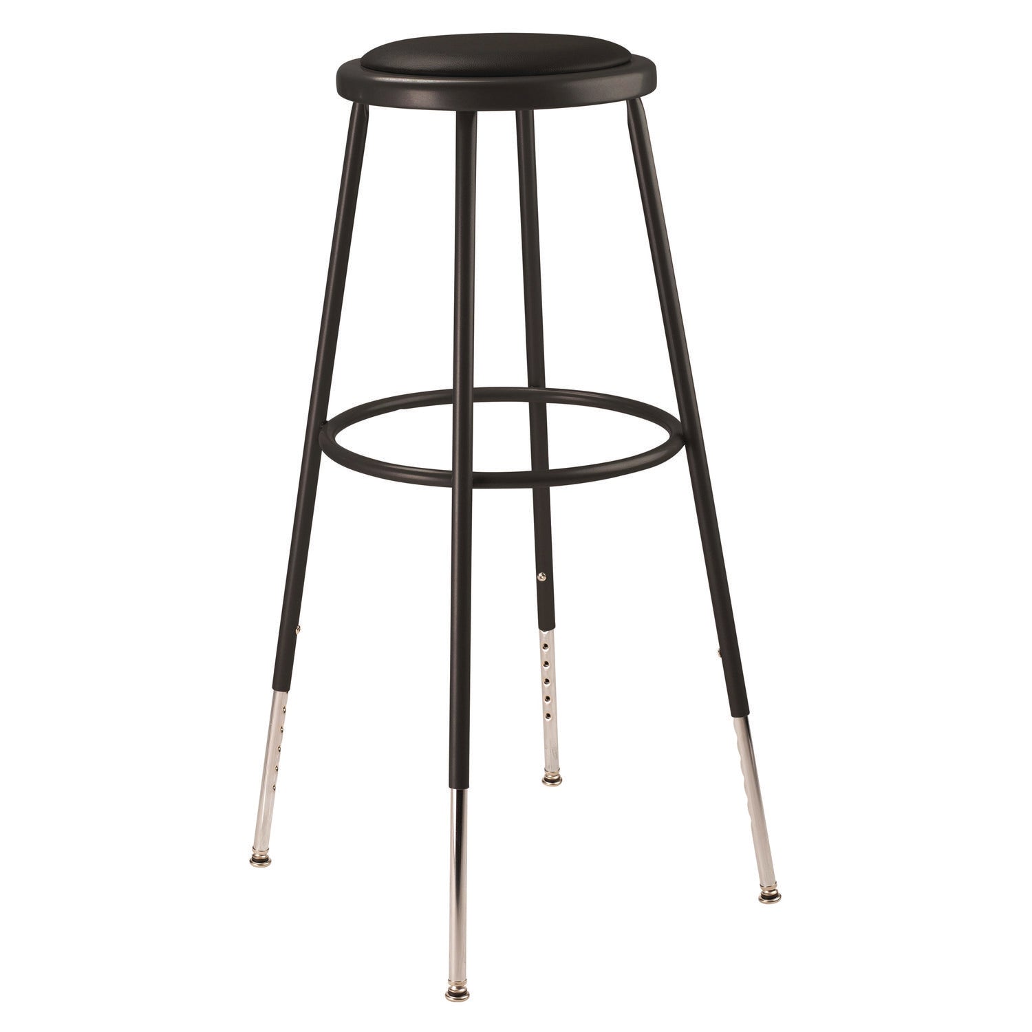 NPS® 6400 Series Height Adjustable HD Vinyl Padded Steel Stool, Supports 500 lb, 30.5" to 38.5" Seat Height, Black Seat/Base