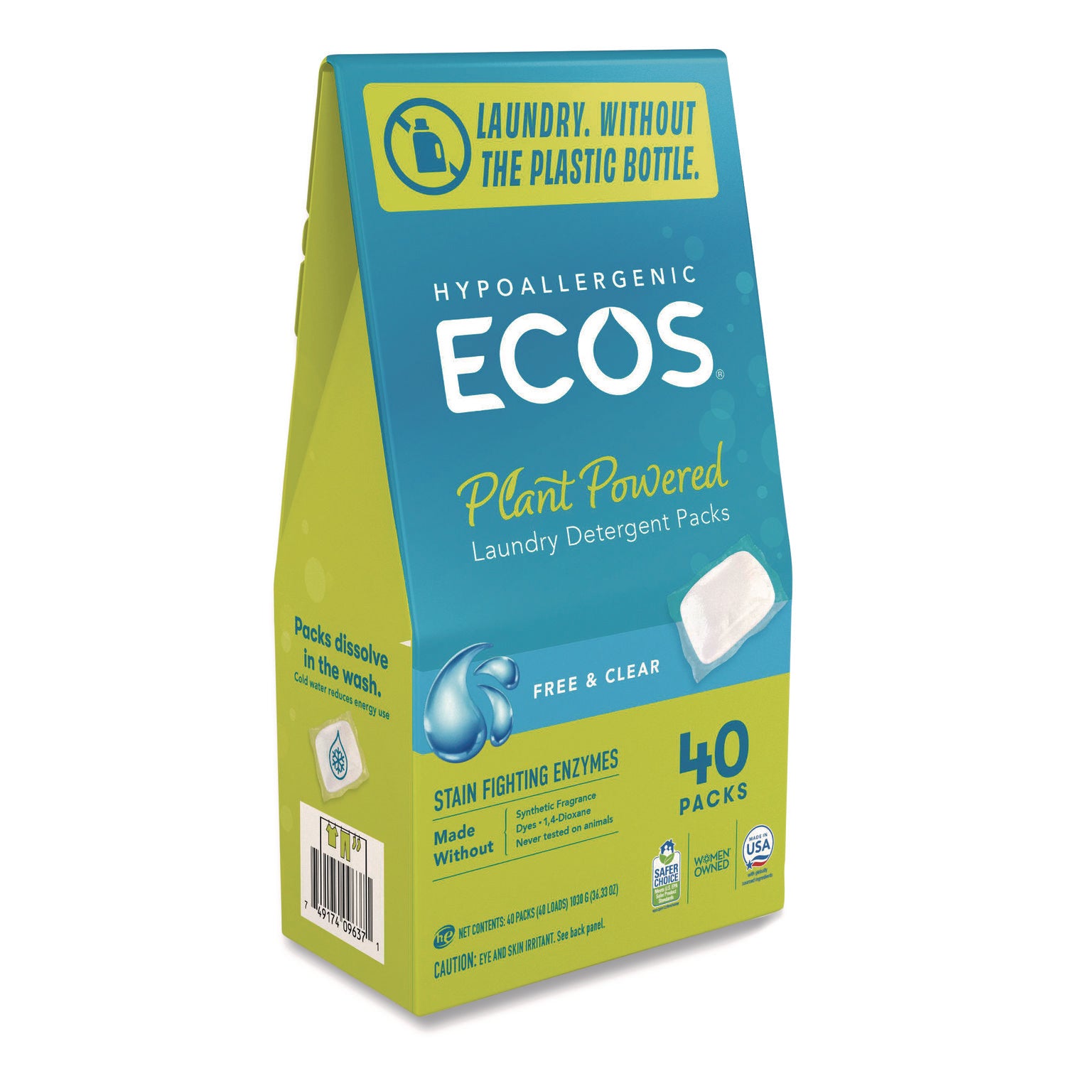 ECOS® Laundry Detergent Packs, Free and Clear, 40 Pods/Pack, 6 Packs/Carton