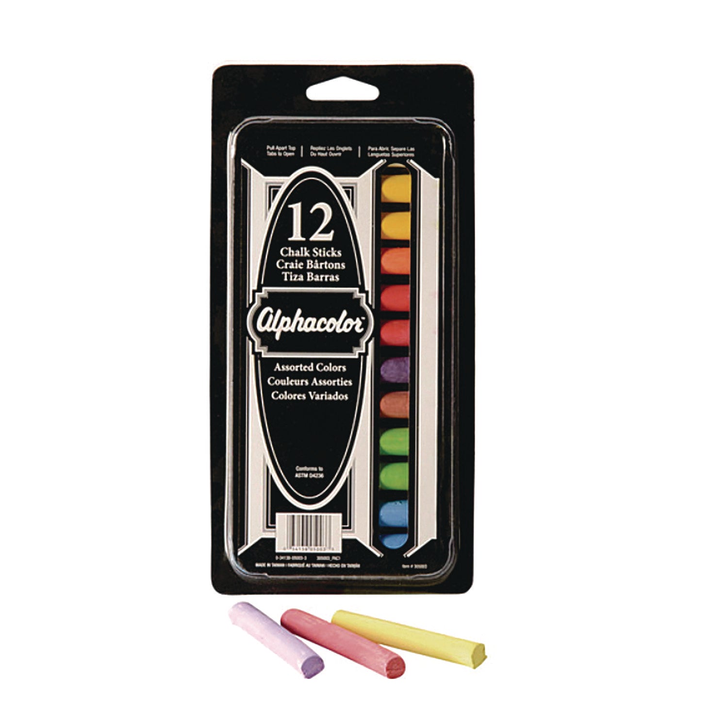 Quartet® Alphacolor Colored Chalk, 8 Assorted Colors, 12/Pack