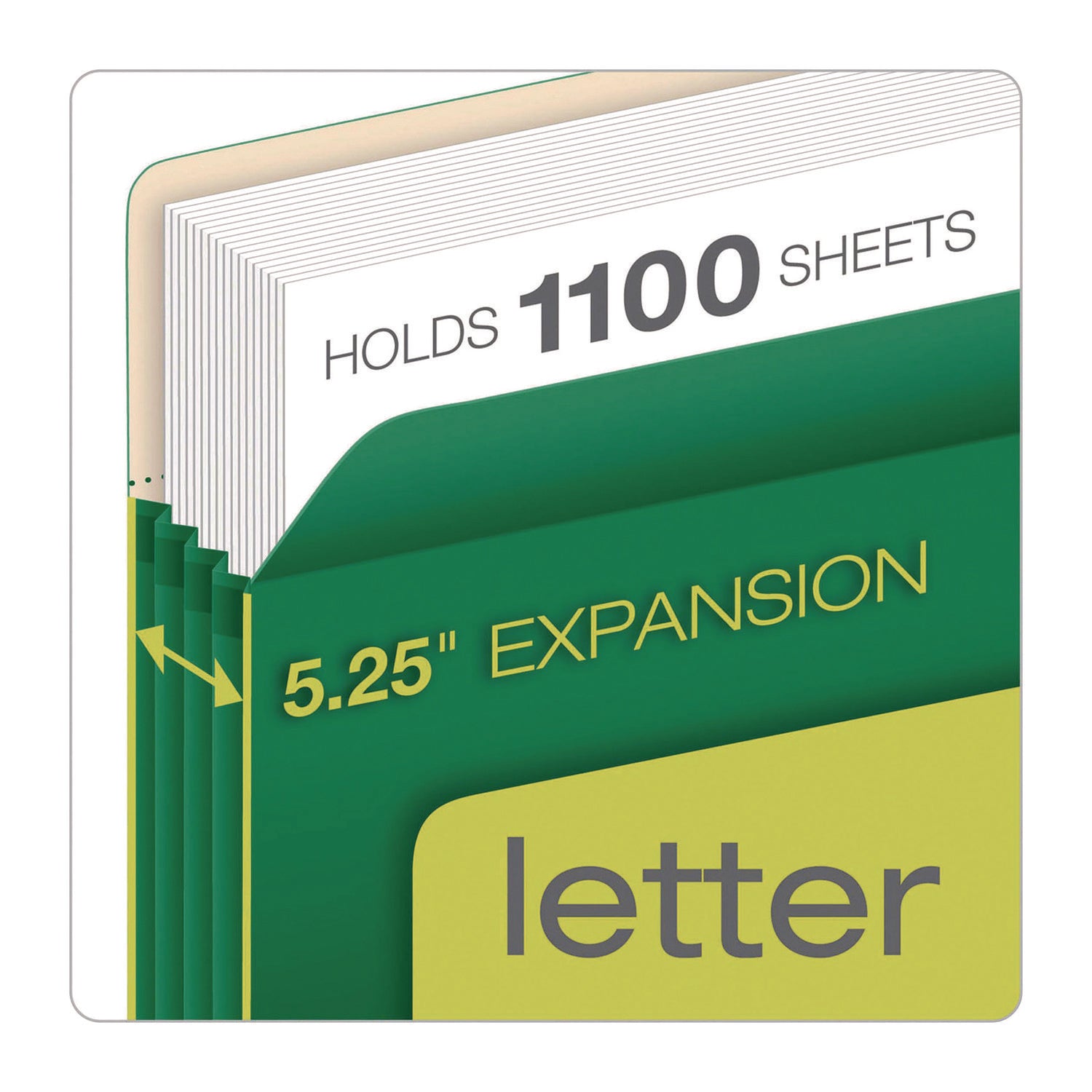 Pendaflex® Reinforced File Pocket, 5.25" Expansion, Letter Size, Green, 10/Box
