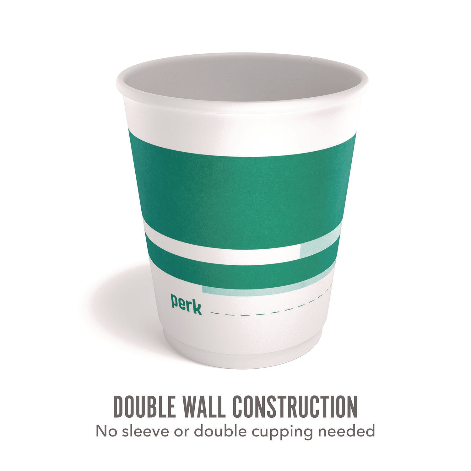 Perk™ Insulated Paper Cup, 10 oz, White/Teal, 40/Pack