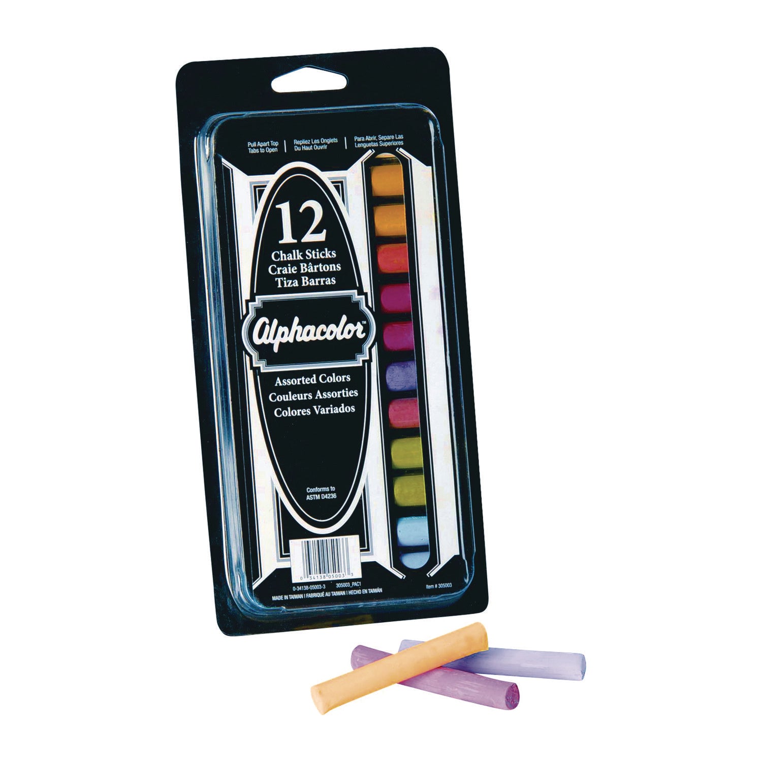 Quartet® Alphacolor Colored Chalk, 8 Assorted Colors, 12/Pack