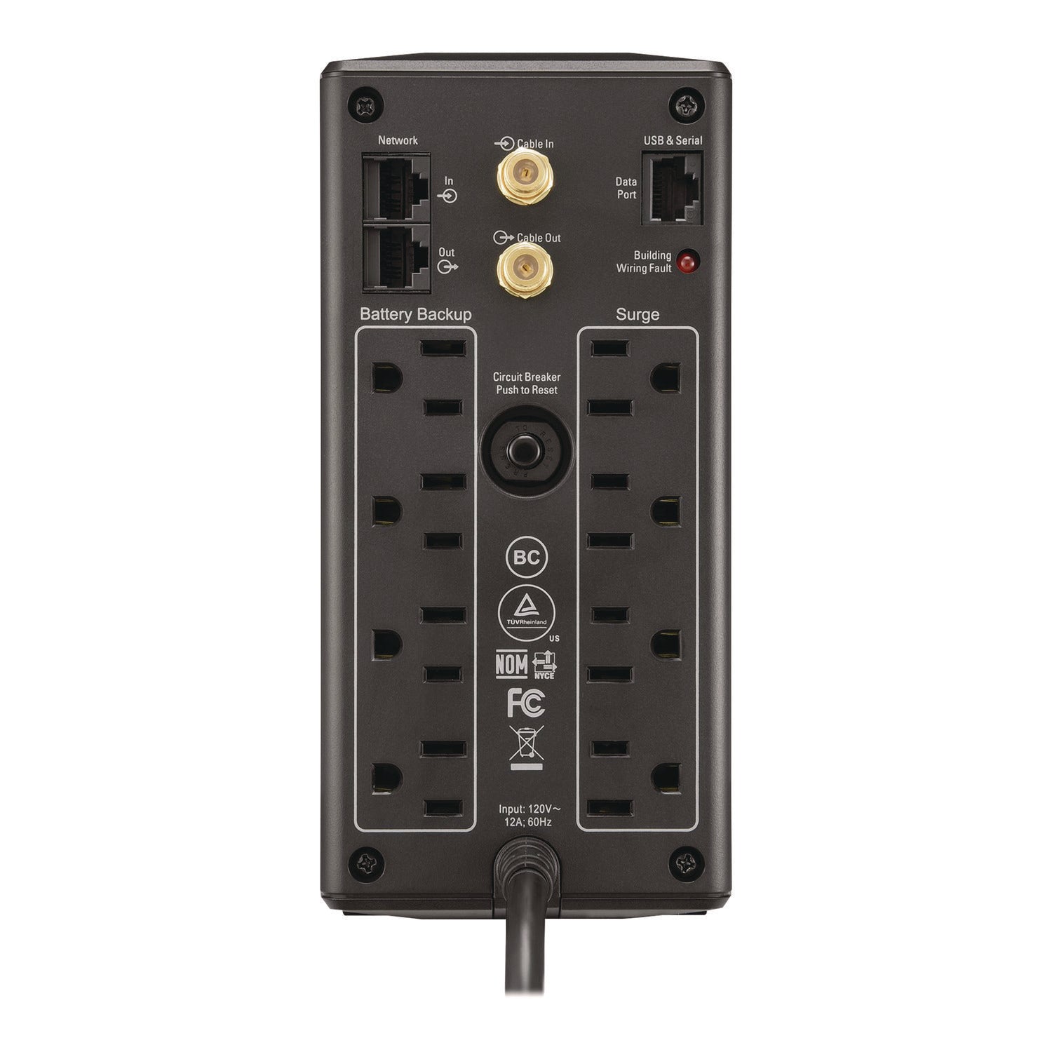 APC® Back-UPS Pro Compact Tower LCD Battery Backup and Surge Protector with USB, 1,000 VA, 8 Outlets, 1,103 J