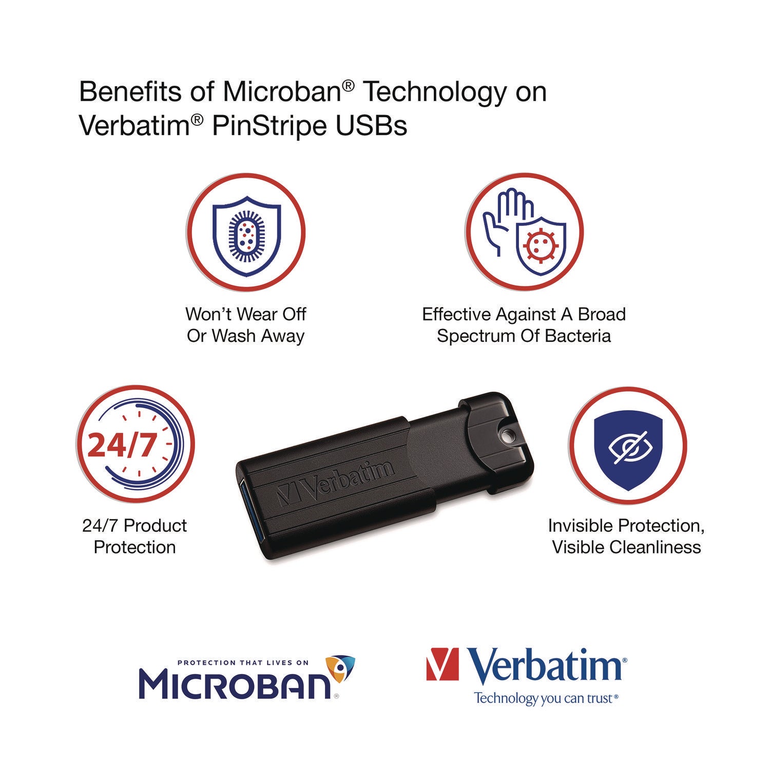 Verbatim® PinStripe USB 3.2 Flash Drive, 256 GB, Black
