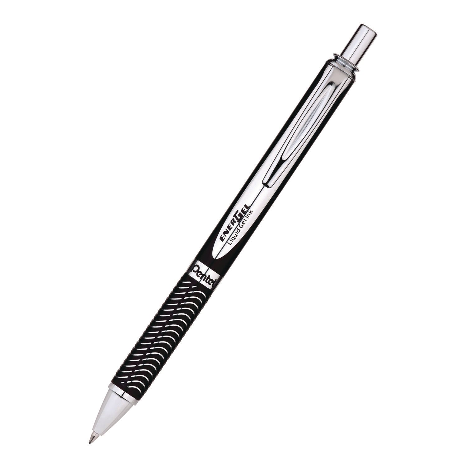 Pentel® EnerGel Alloy RT Gel Pen, Retractable, Medium 0.7 mm, Black Ink, Black/Aluminum Barrel
