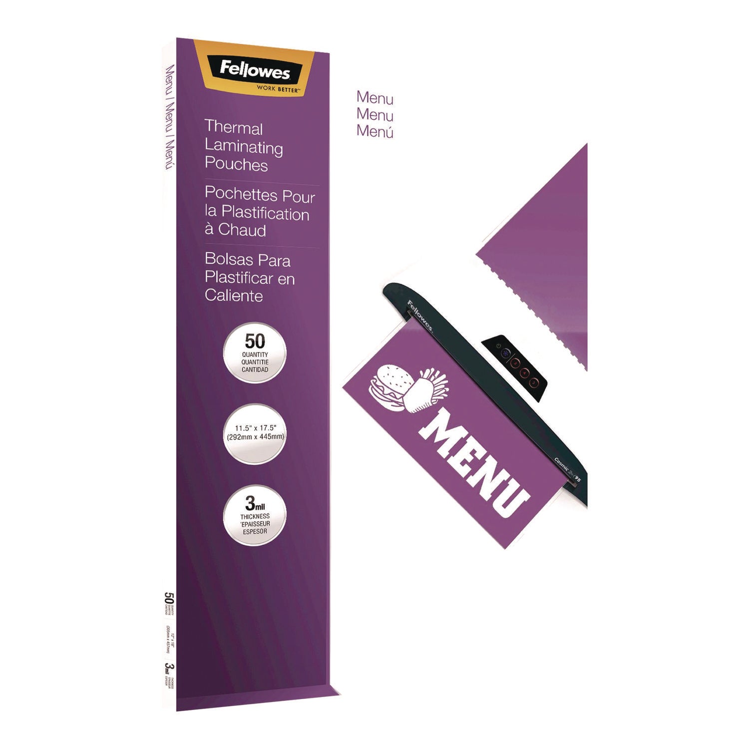 Fellowes® Laminating Pouches, 3 mil, 11.5" x 17.5", Gloss Clear, 50/Pack