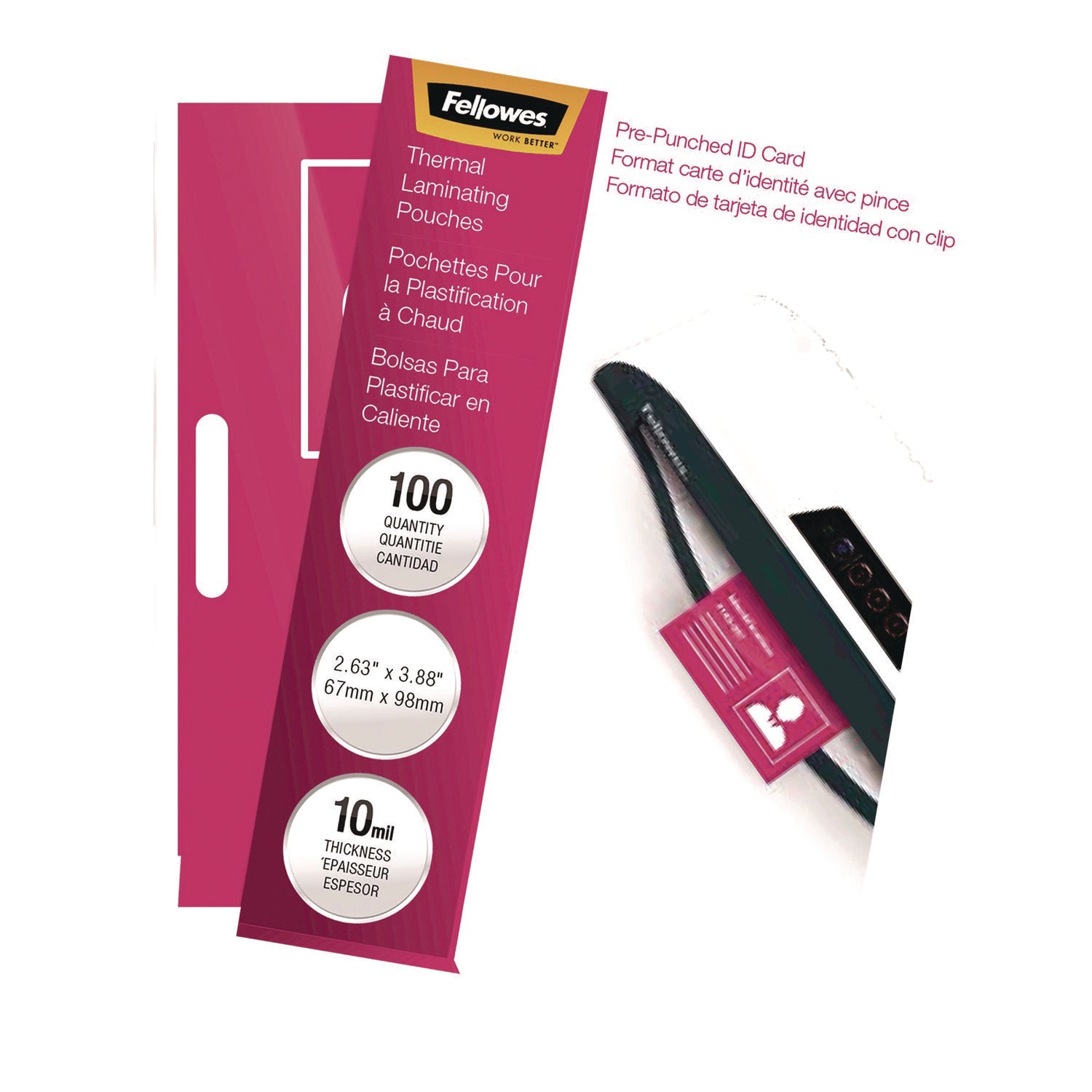 Fellowes® Laminating Pouches, 10 mil, 3.88" x 2.63", Clear Gloss, 100/Pack