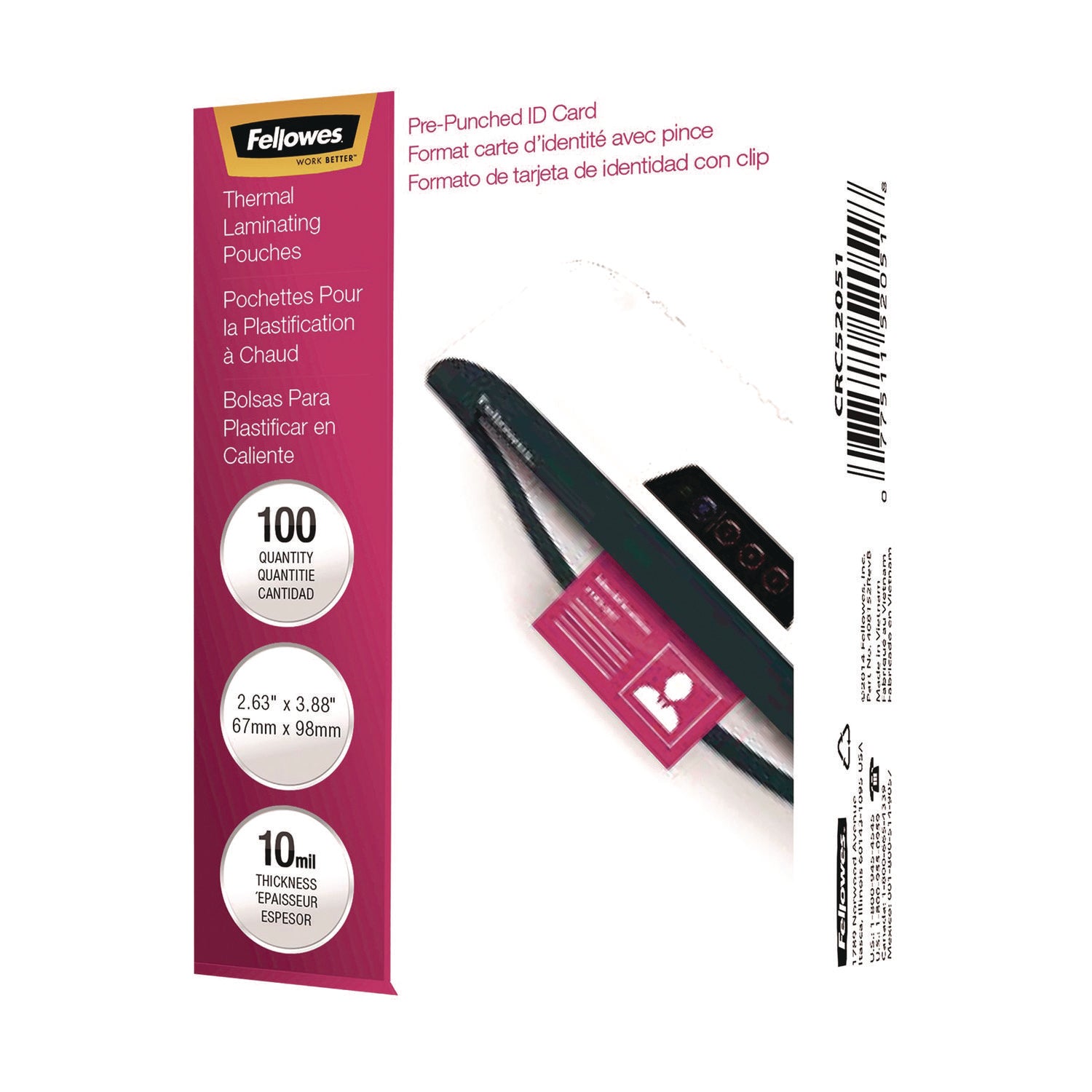 Fellowes® Laminating Pouches, 10 mil, 3.88" x 2.63", Clear Gloss, 100/Pack