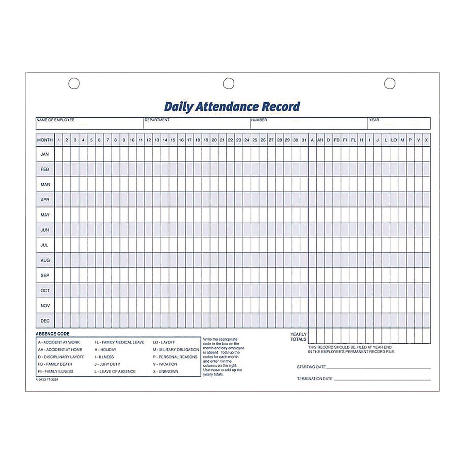 Adams® Attendance Records, One Part (No Copies), 11 x 8.5, 50 Forms Total