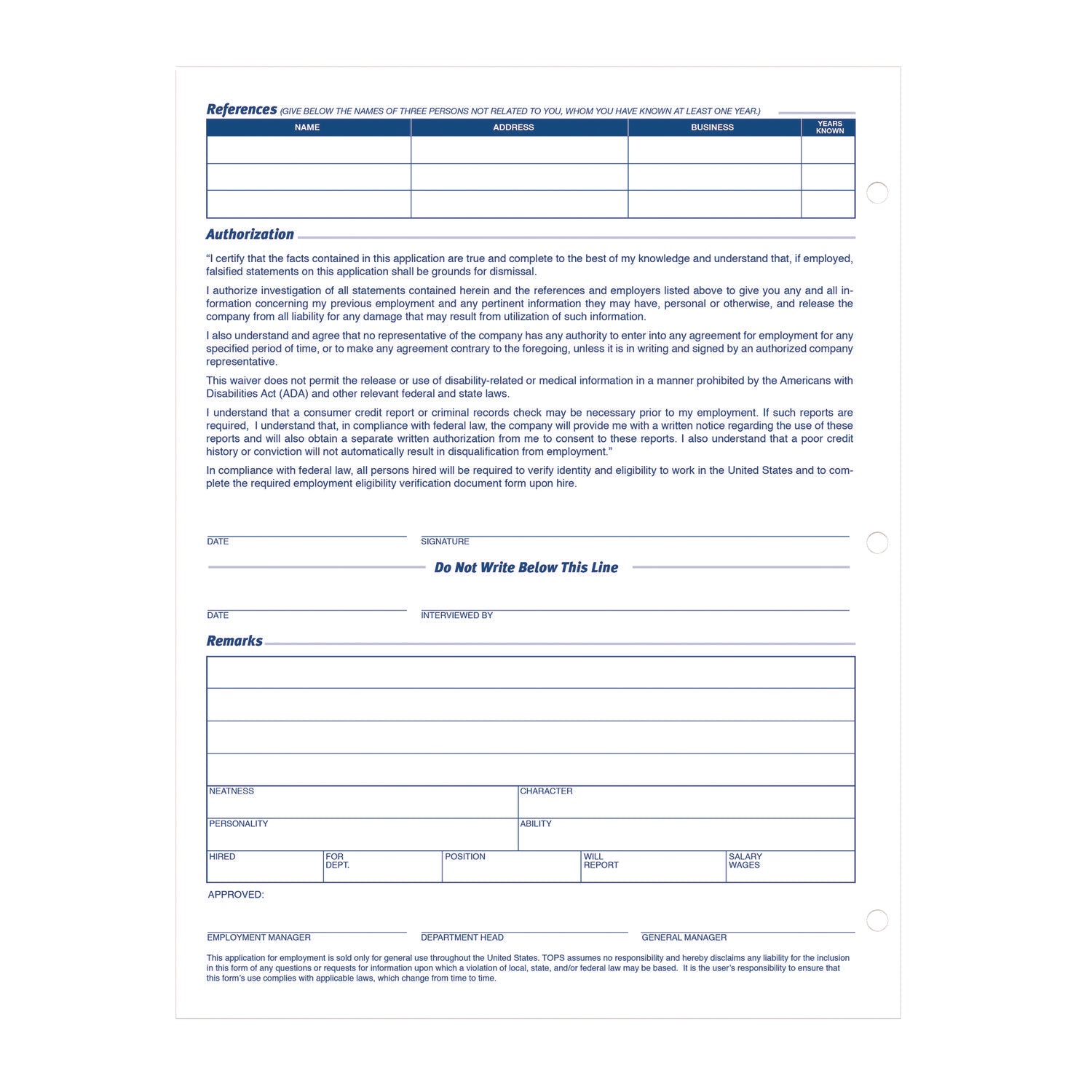 Adams® Employment Applications, One-Part (No Copies), 11 x 8.38, 50 Forms/Pad, 2 Pads/Pack