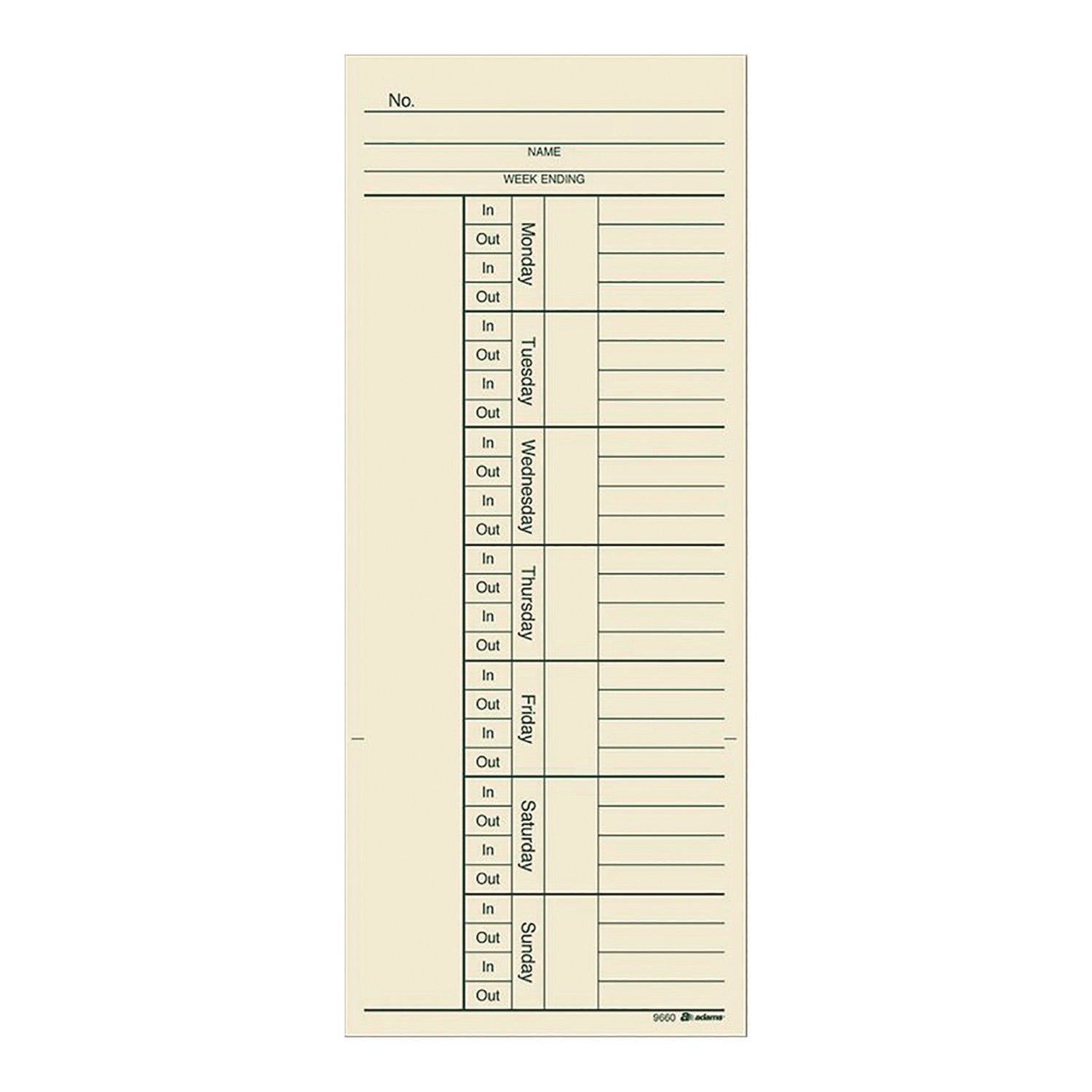 Adams® Time Cards for Acroprint, Amano and Lathem Time Clocks, Two Sides, 3.4" x 8.25", 200/Pack