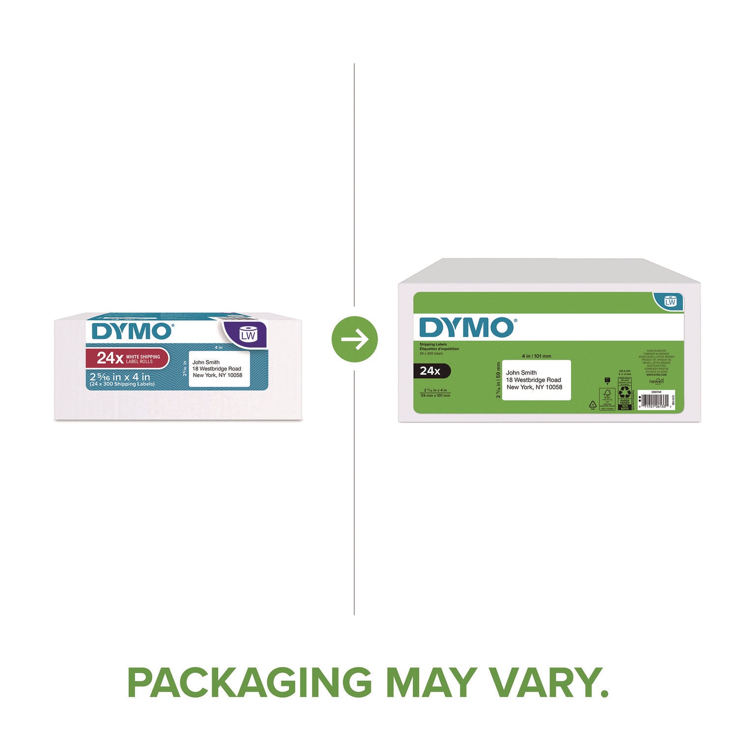 DYMO® Labels for LabelWriter Label Printer, 2.31" x 4", White, 300 Labels/Roll, 24 Rolls/Pack