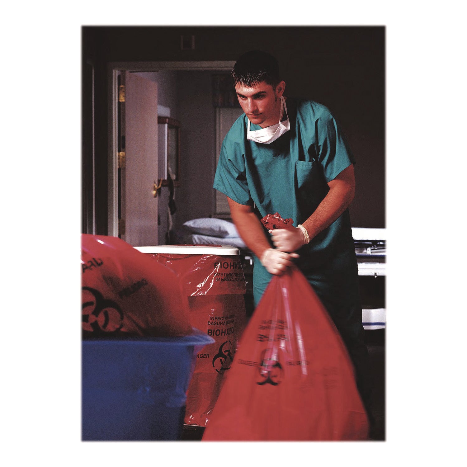 Heritage Healthcare Biohazard Printed Low-Density Can Liners, Infectious Waste, 30 gal, 3 mil, 30" x 43", Red, 100/Carton