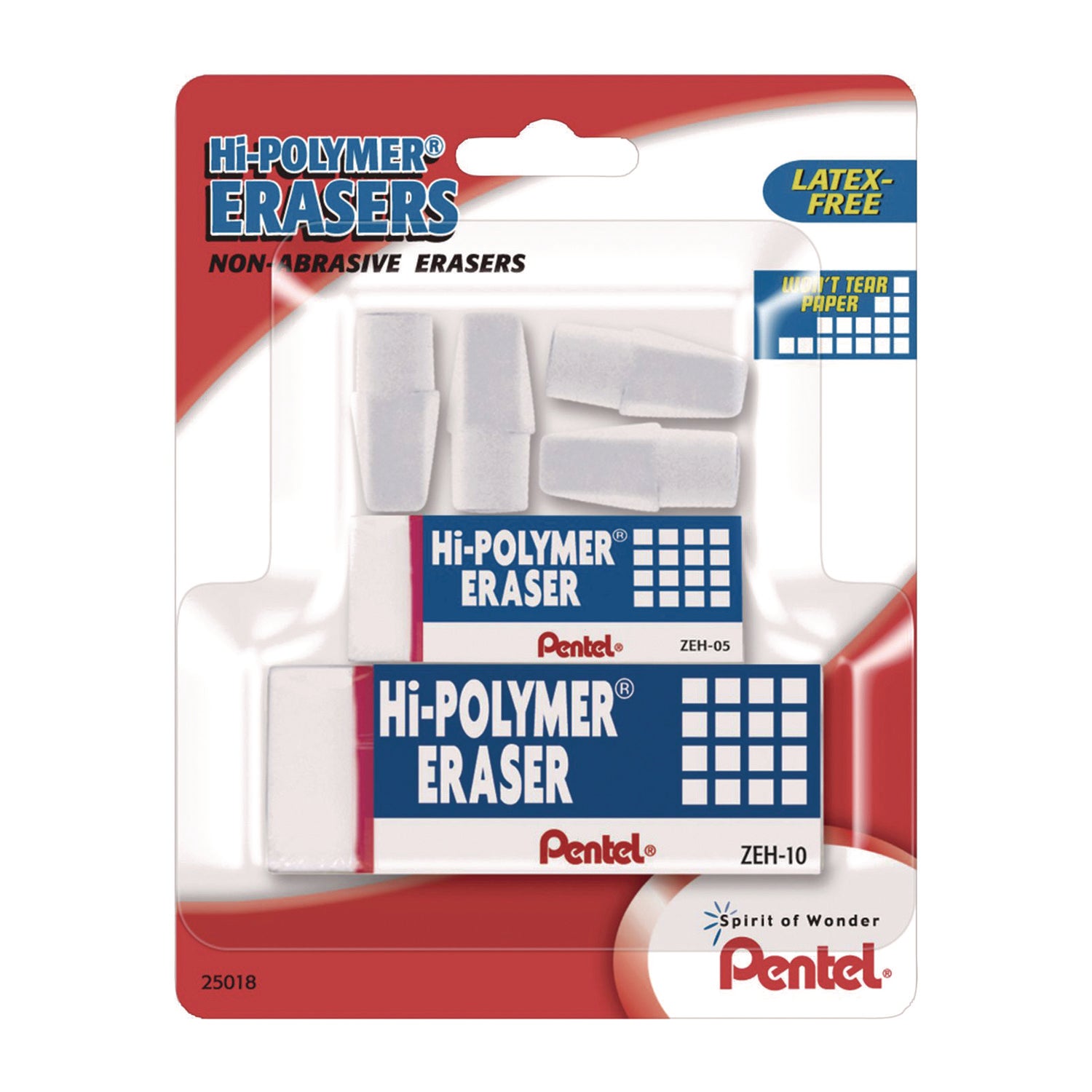 Pentel® Hi-Polymer Eraser Assortment, (4) Pencil Caps/(1) Large Block/(1) Small Block, White, 6/Pack