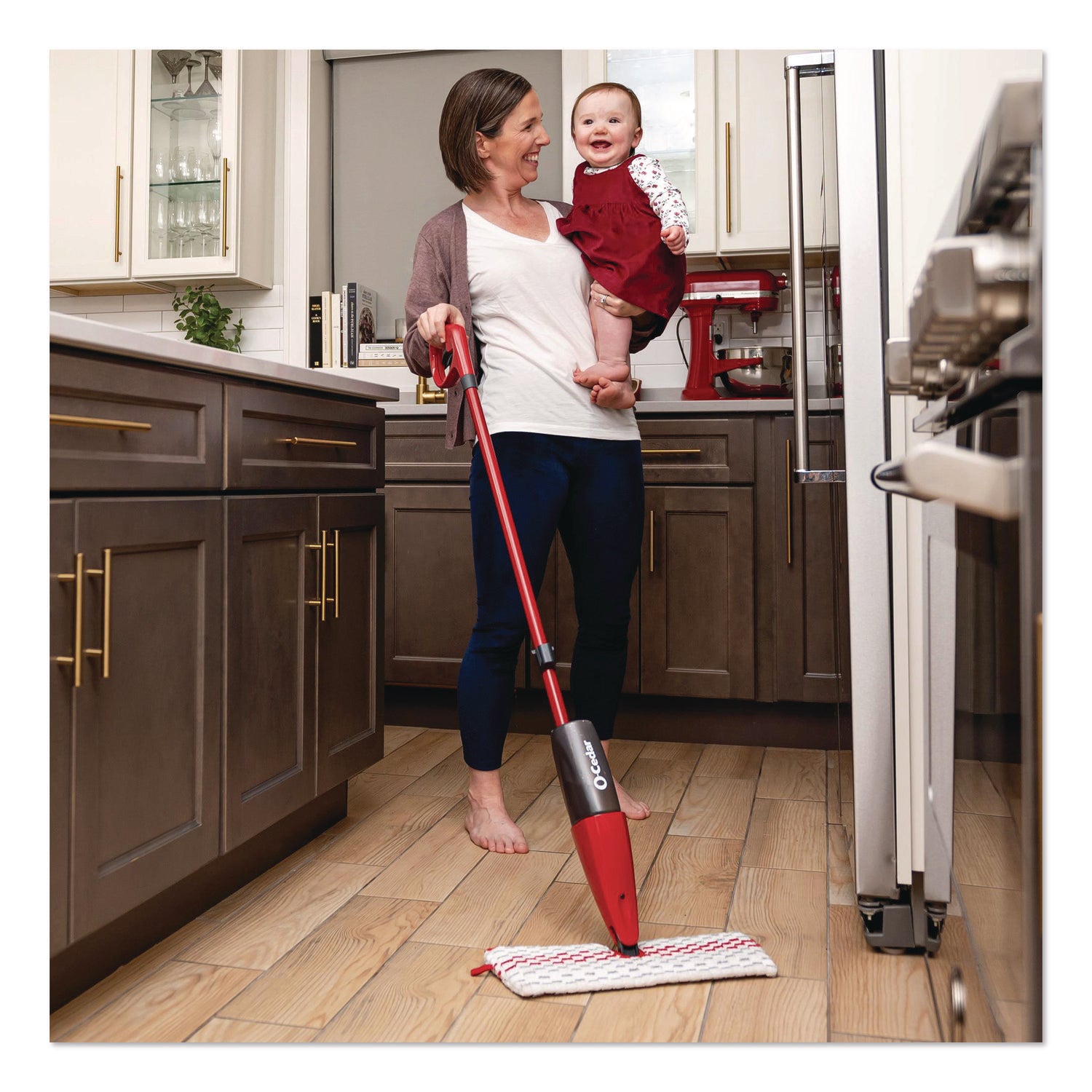O-Cedar® ProMist MAX Spray Mop, Red/White/Gray Microfiber Head, 48" Red/Black/Gray Plastic Handle