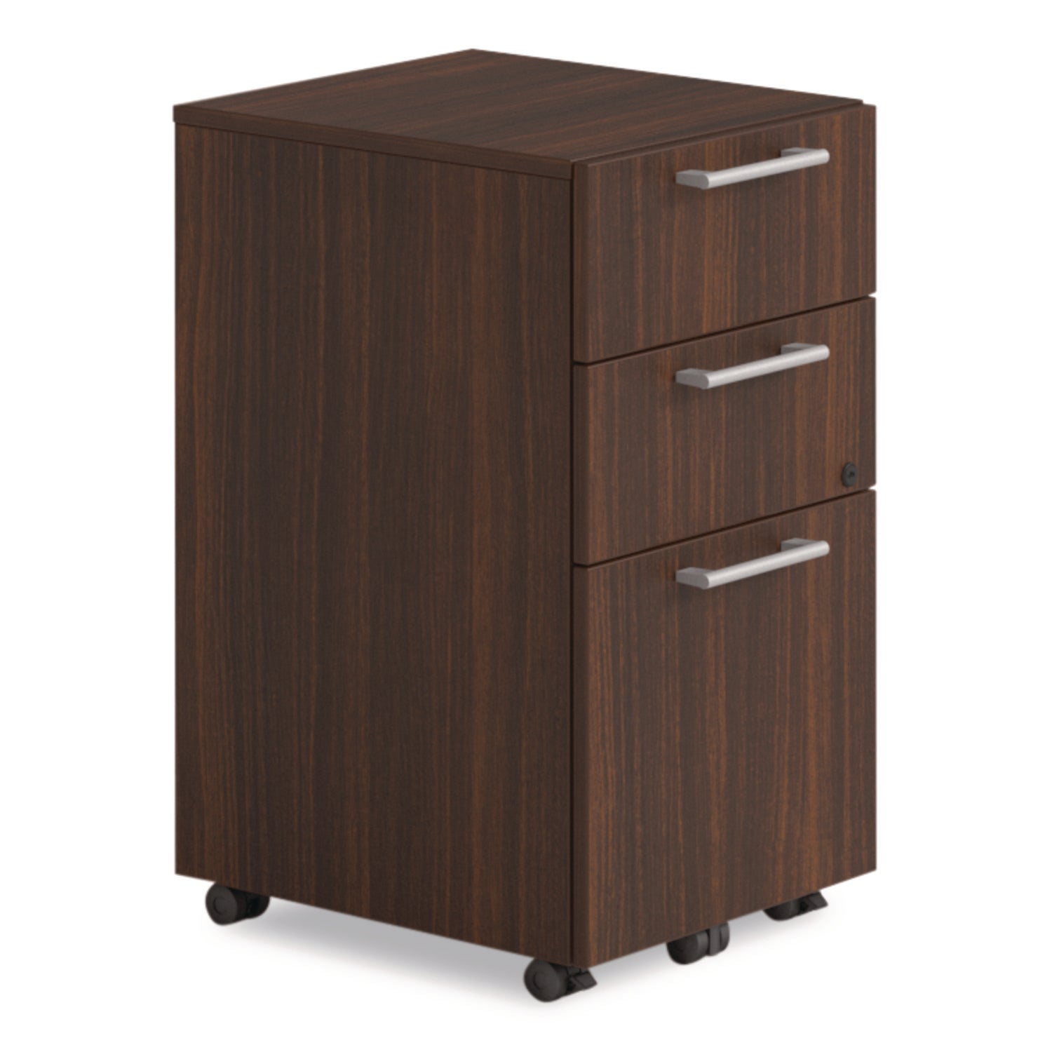 Alera® Alera Seville Series Mobile Pedestal, Left/Right, 3-Drawer: Box/Box/File, Legal, Mahogany, 15" x 18" x 27"