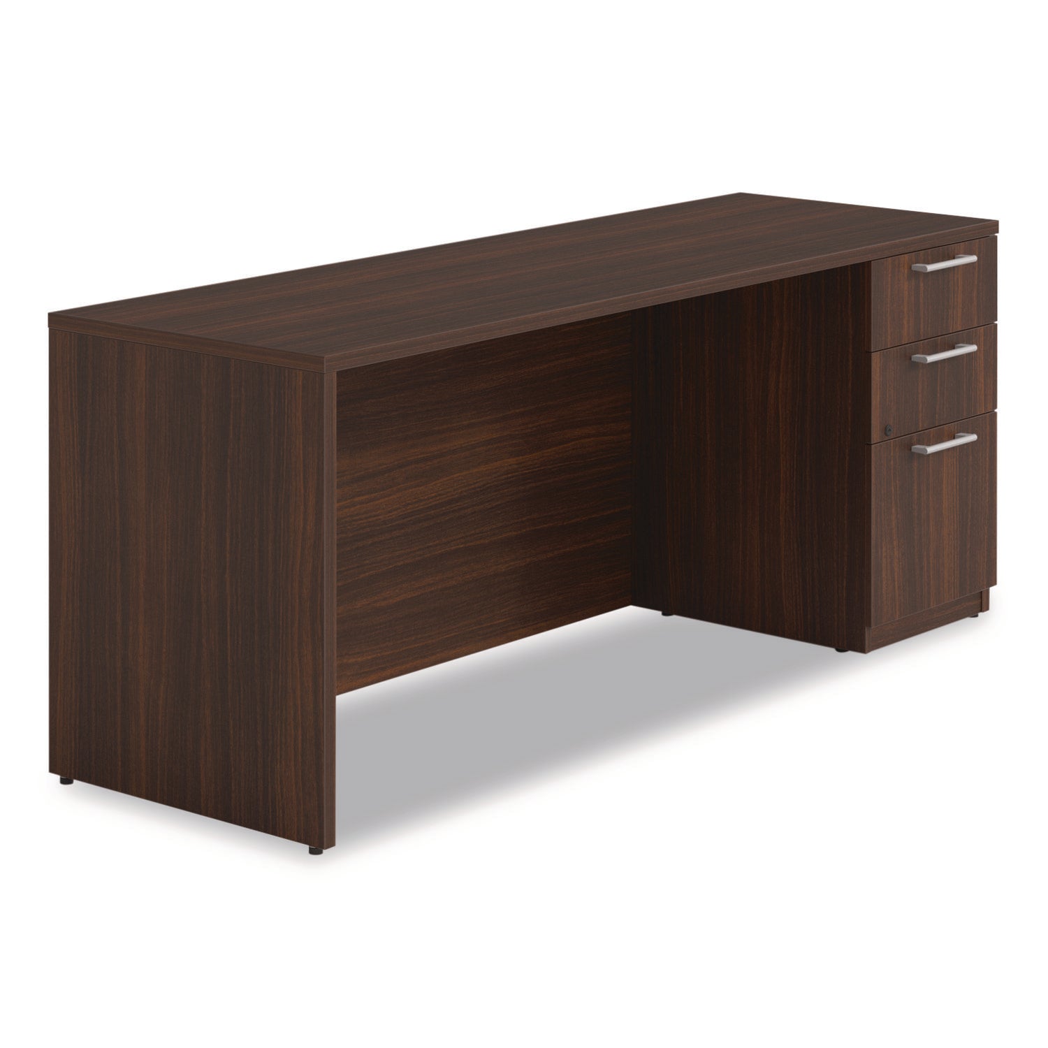 Alera® Alera Seville Series Credenza with Pedestal, Right Pedestal, 72w x 24d x 29h, Mahogany