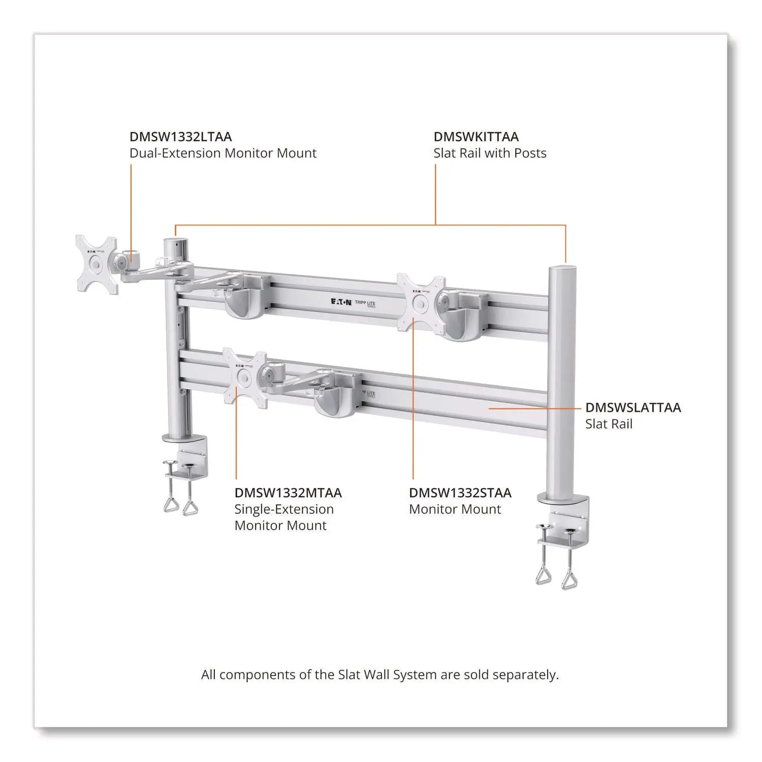 Tripp Lite by Eaton Slat Rail for Slat Wall System for 32" TVs, 3.39w x 1.8d x 41h, Silver, Supports 33 lb Tripp Lite by Eaton Flipcost