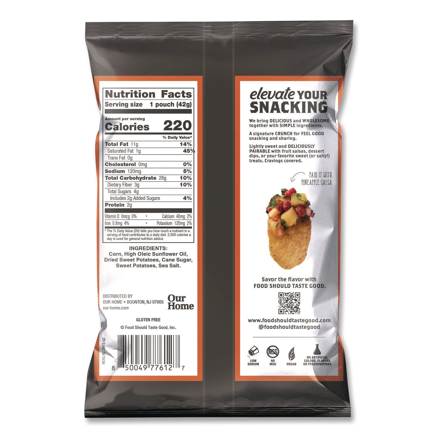 Food Should Taste Good™ Tortilla Chips, Sweet Potato with Sea Salt, 1.5 oz, 24/Carton