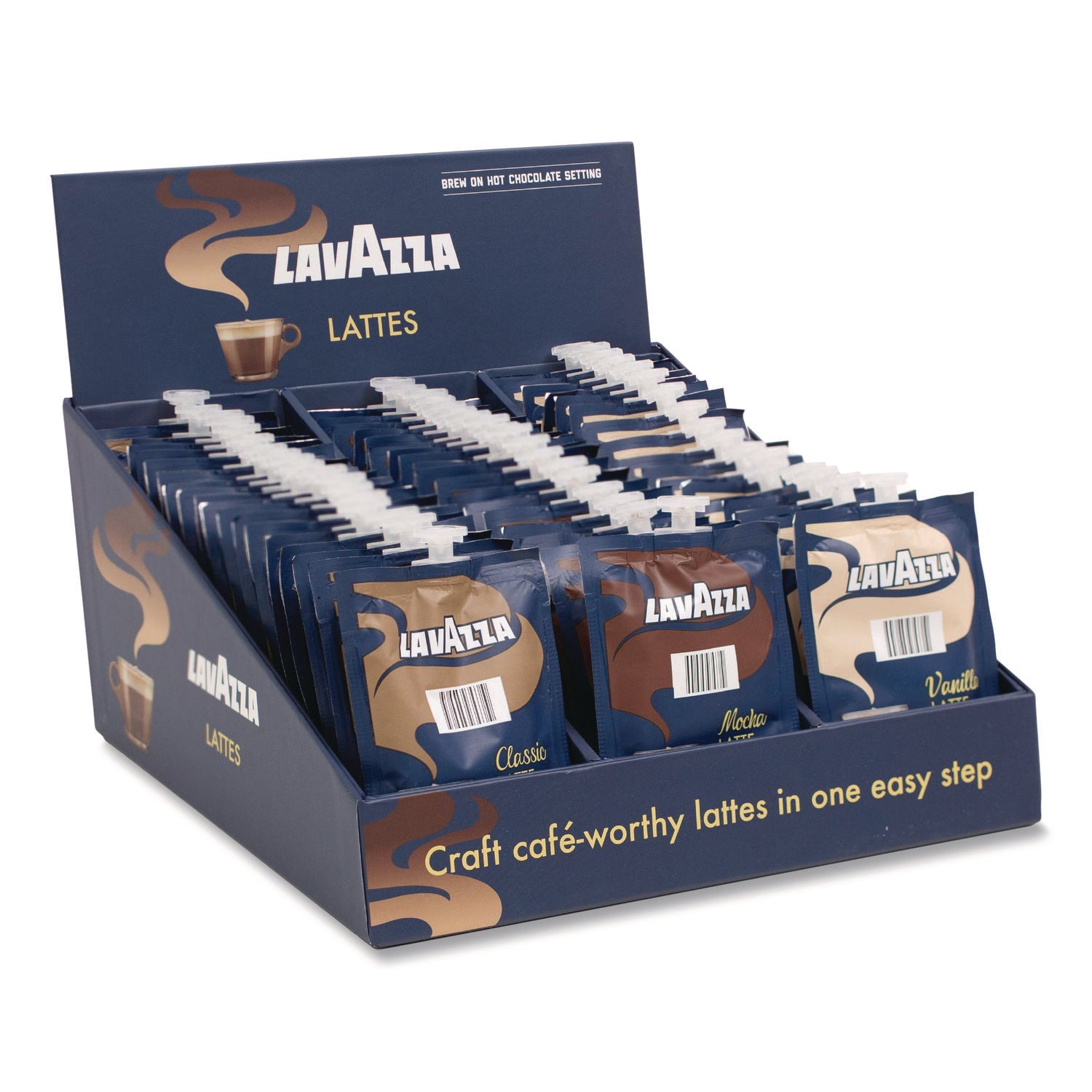 Lavazza Latte Merchandiser Kit, Classic/Mocha/Vanilla Freshpacks, 54/Carton
