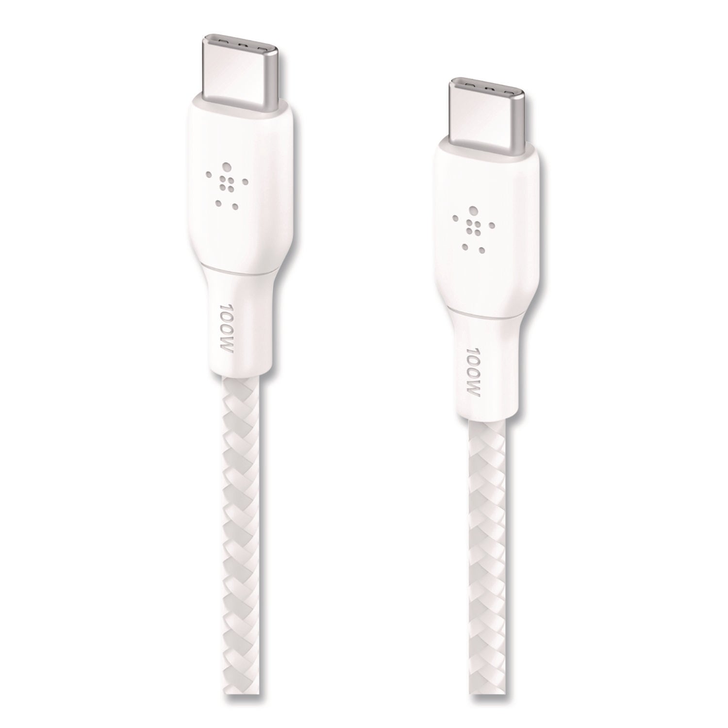 Belkin® BOOST CHARGE Braided USB-C to USB-C Cable, 100 W Power Delivery, 6.6 ft, White, 2/Pack