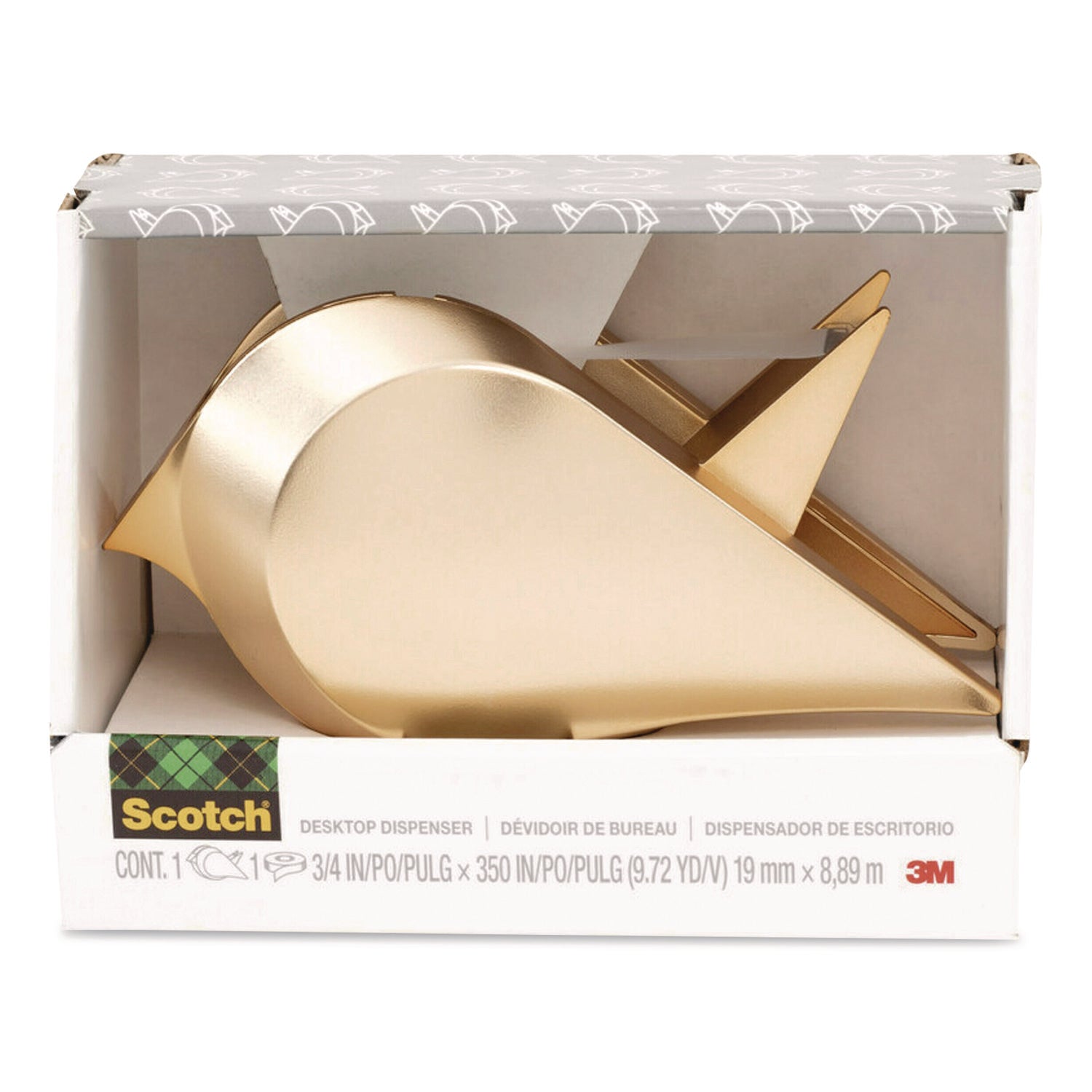 Scotch® Bird Desktop Tape Dispenser, 1" Core, Metallic Gold