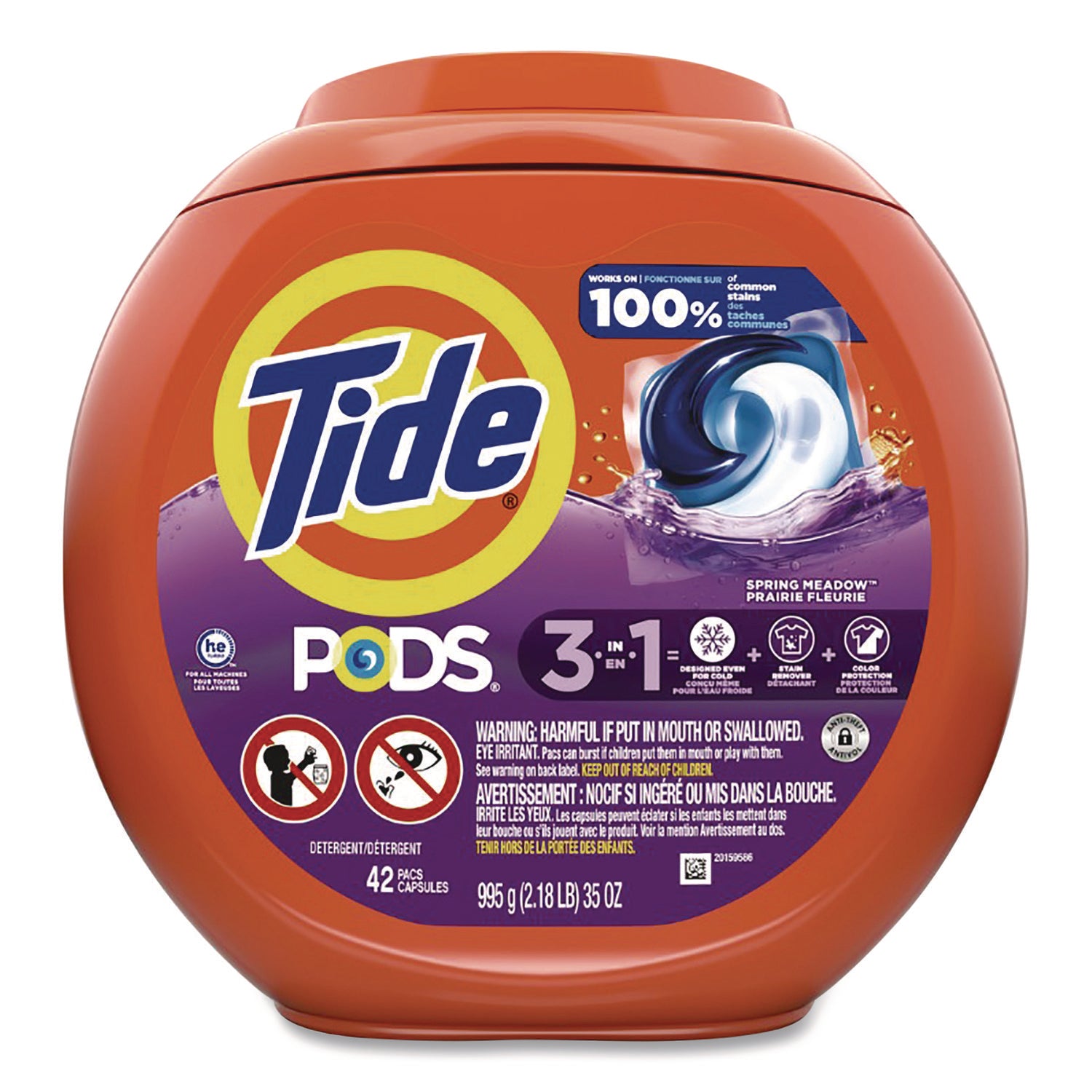 Tide® PODS Laundry Detergent, Spring Meadow Scent, 35 oz Tub, 42 Pods/Tub