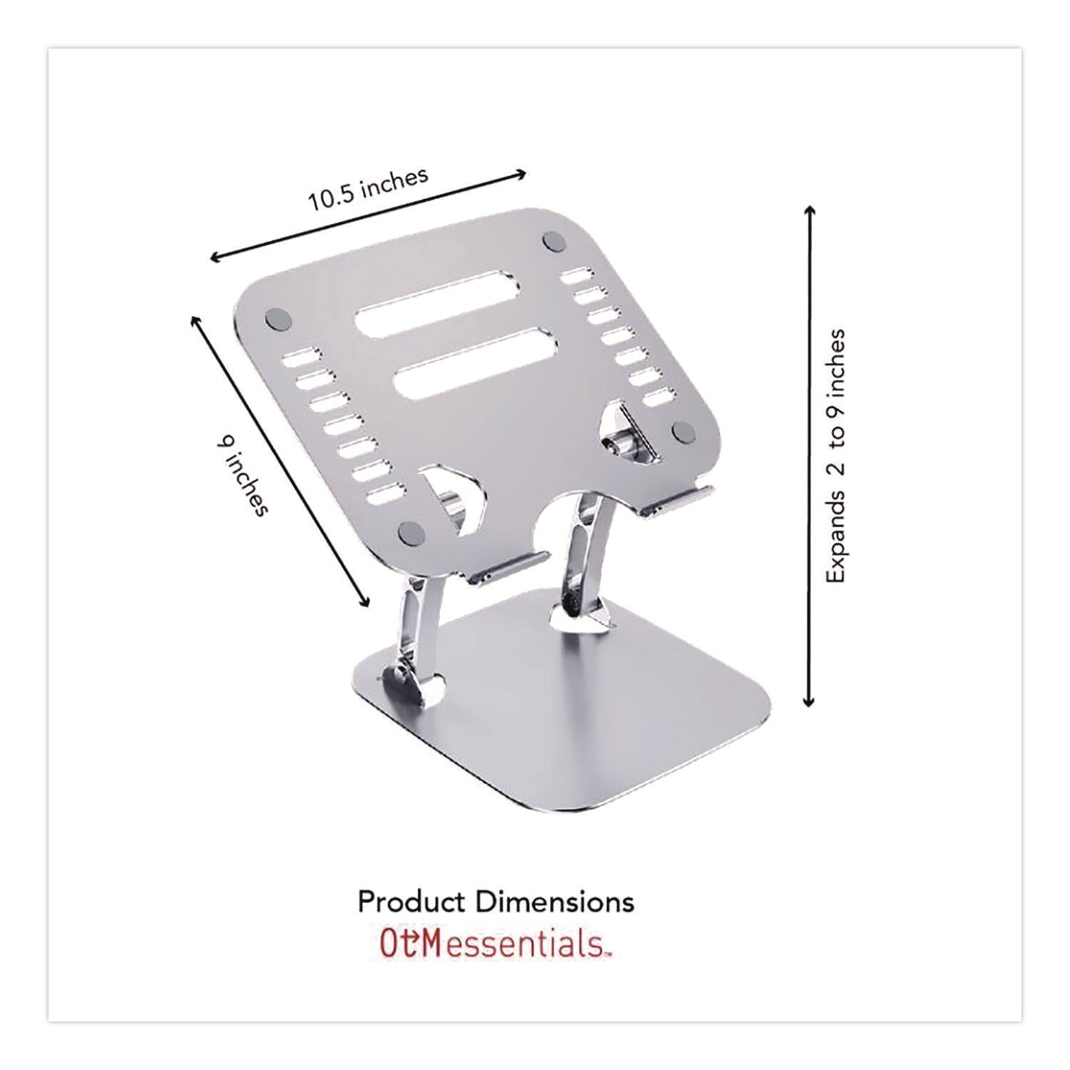 OTM Essentials™ Adjustable Laptop Riser Stand, 10.62" x 9" x 1.5" to 5", Silver