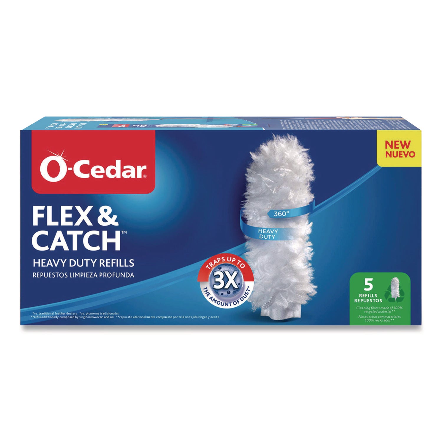 O-Cedar® Flex and Catch Duster Heavy-Duty Refills, Polyester, White, 5/Pack, 4 Packs/Carton